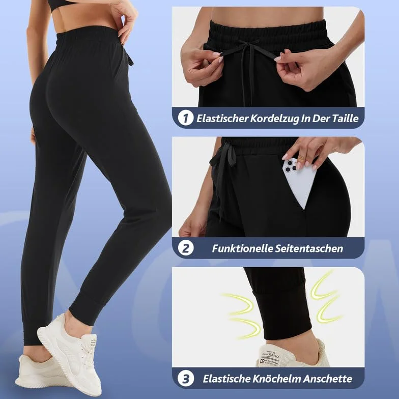 CAMPSNAIL Spodnie do biegania damskie długie spodnie sportowe spodnie na co dzień spodnie dresowe spodnie do biegania damskie wysoka talia do fitnessu jogi wypoczynku, 1-czarne, L