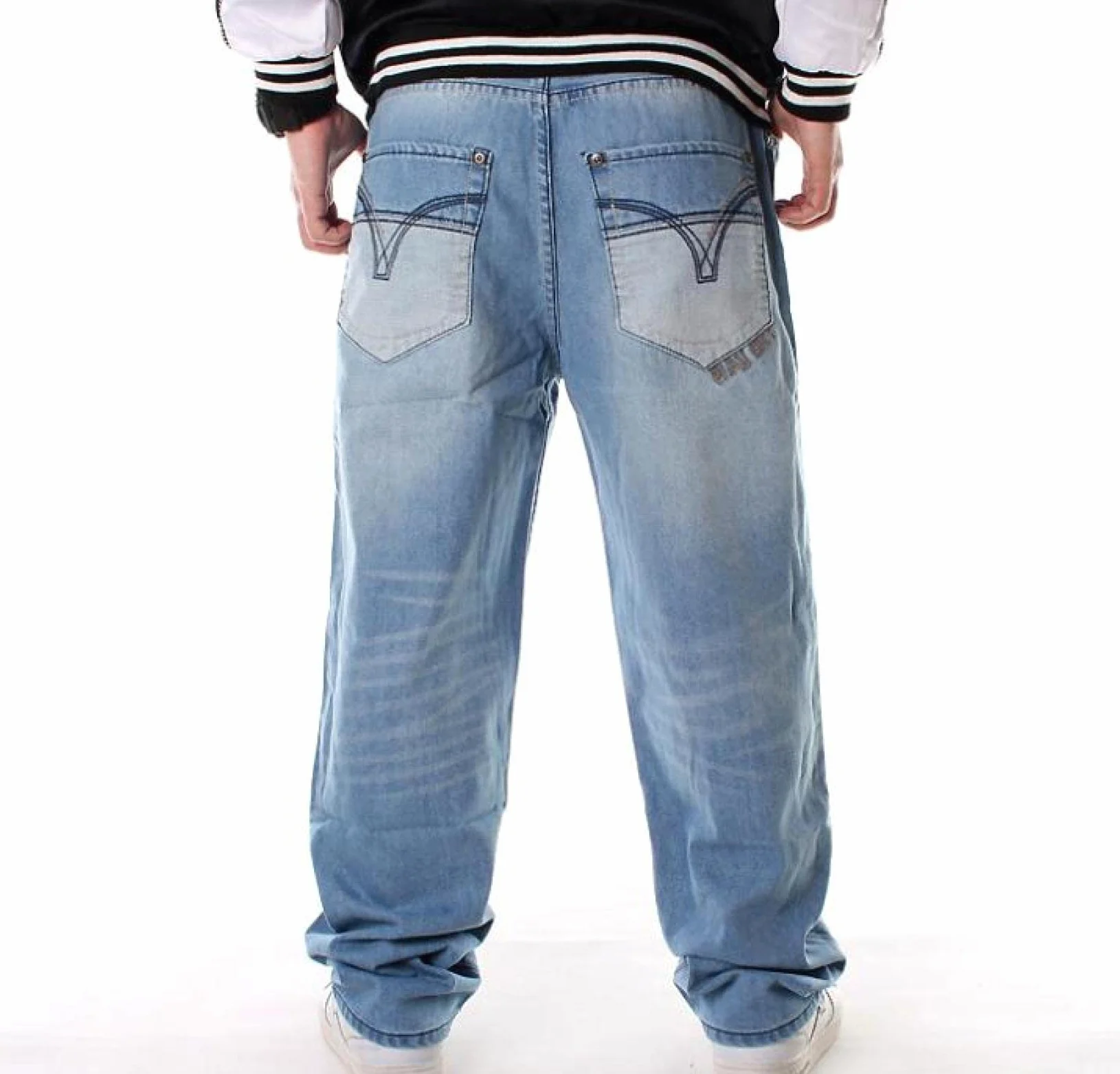 Dżinsy męskie spodnie na co dzień luźne plus size męskie dżinsy workowate spodnie na deskorolkę hiphop mężczyźni chłopcy wiele kieszeni denim hip hop rapy spodnie cztery pory roku