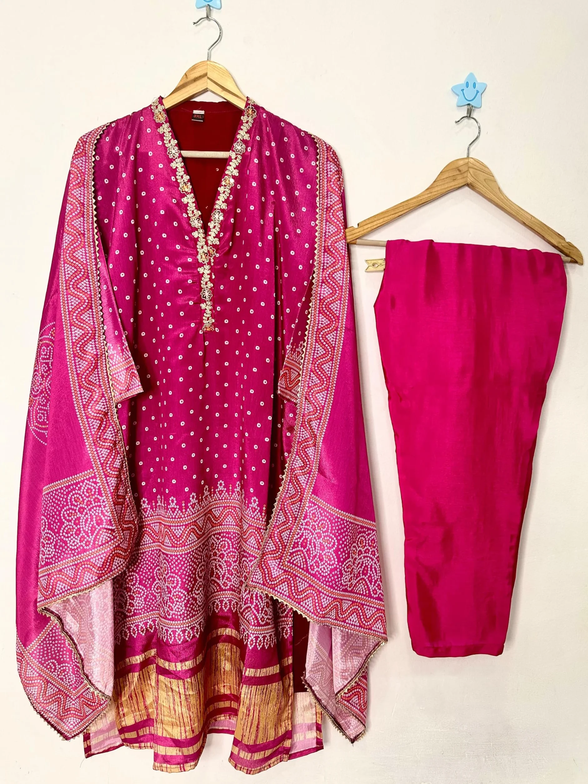 RangMahal Indyjskie damskie spodnie Chinon z jedwabnej tkaniny Kurta i Dupatta Set Heavy Work