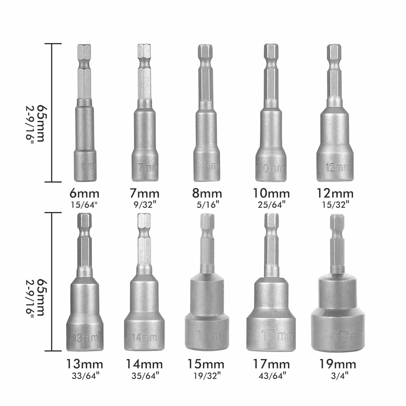 10Pcs 6-19mm Power Nut Driver Set For Impact Drill Socket Wrench Setters 1/4inch Hex Shank