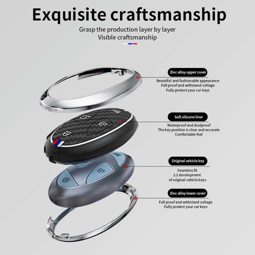 ontto Etui na klucze z breloczkiem do kluczy pasuje do Hyundai Tucson NX4 Kona SX2 Ioniq 6 Grandeur Azera Elantra Sonata 2022-2025, etui na kluczyki samochodowe, metalowe, ochronne, etui na klucze, 7