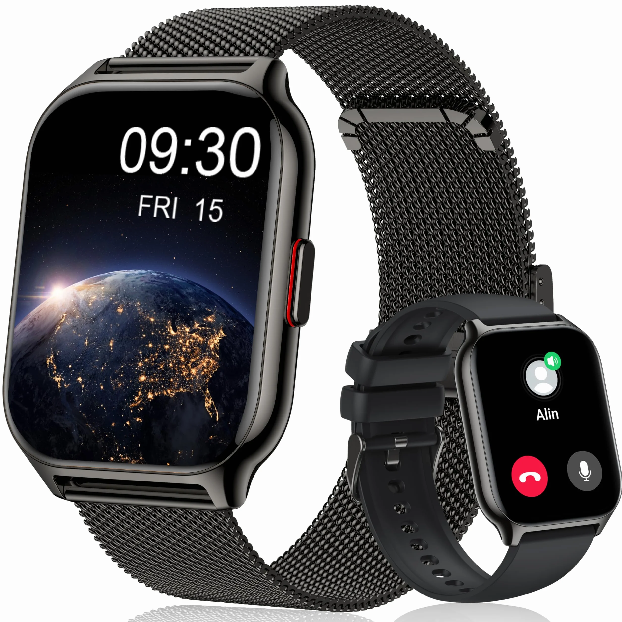 Popglory Inteligentny zegarek dla mężczyzn i kobiet z połączeniem Bluetooth, 2,01'' sportowy Smartwatch, pulsometr, ciśnienie krwi, SpO2, krokomierz, sen, inteligentny zegarek dla systemu Android iOS