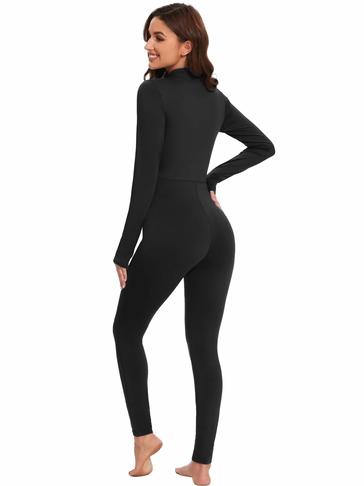 VUTRU Damski kombinezon sportowy, długi, wąski, do jogi, z wysokim kołnierzem, z zamkiem błyskawicznym, polarowy, jednoczęściowy, seksowny, jednoczęściowy strój do jogi