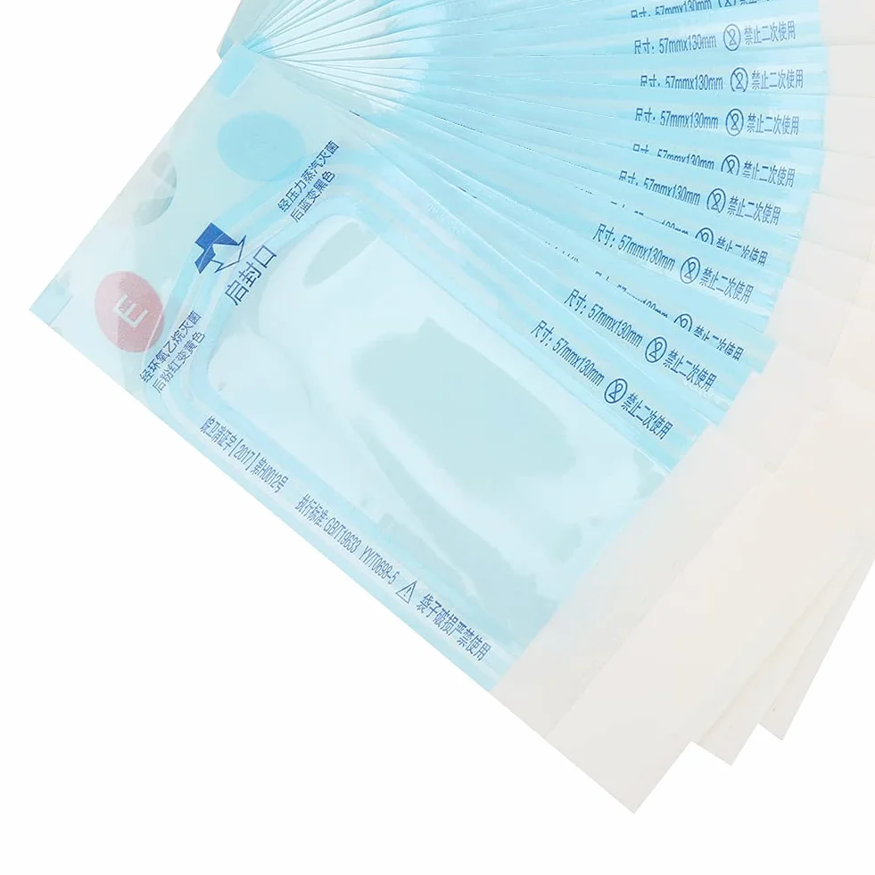 200 sztuk samouszczelniających worków do sterylizacji, jednorazowe worki do sterylizacji dentystycznej, na narzędzia dentystyczne, opakowania kosmetyczne, szpitale, 57 x 130 mm