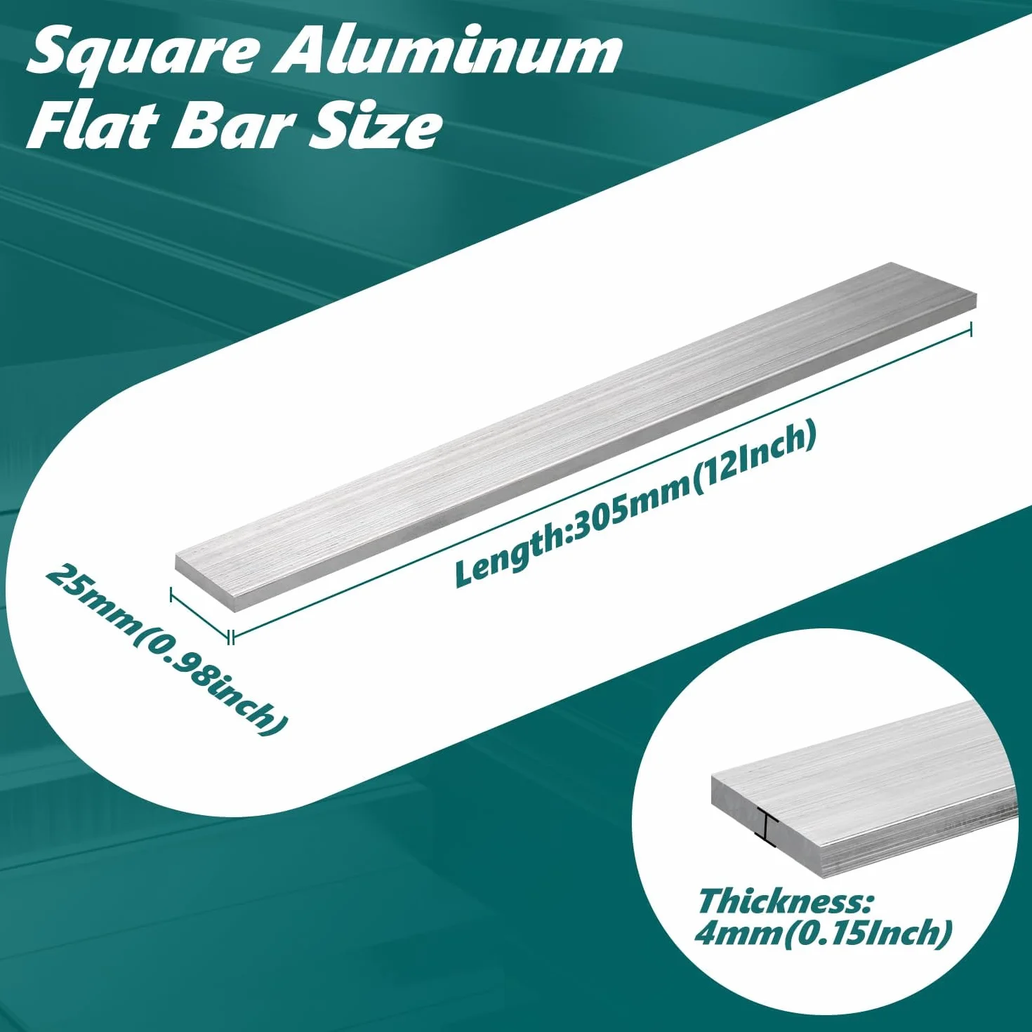 2 sztuki kwadratowych aluminiowych drążków, 0,16" grubość x 0,98" szerokość x 30 cm długości, kwadratowe płaskie płyty aluminiowe 6061, 4 x 25 x 305 mm masywne T6511, nowe z młynka