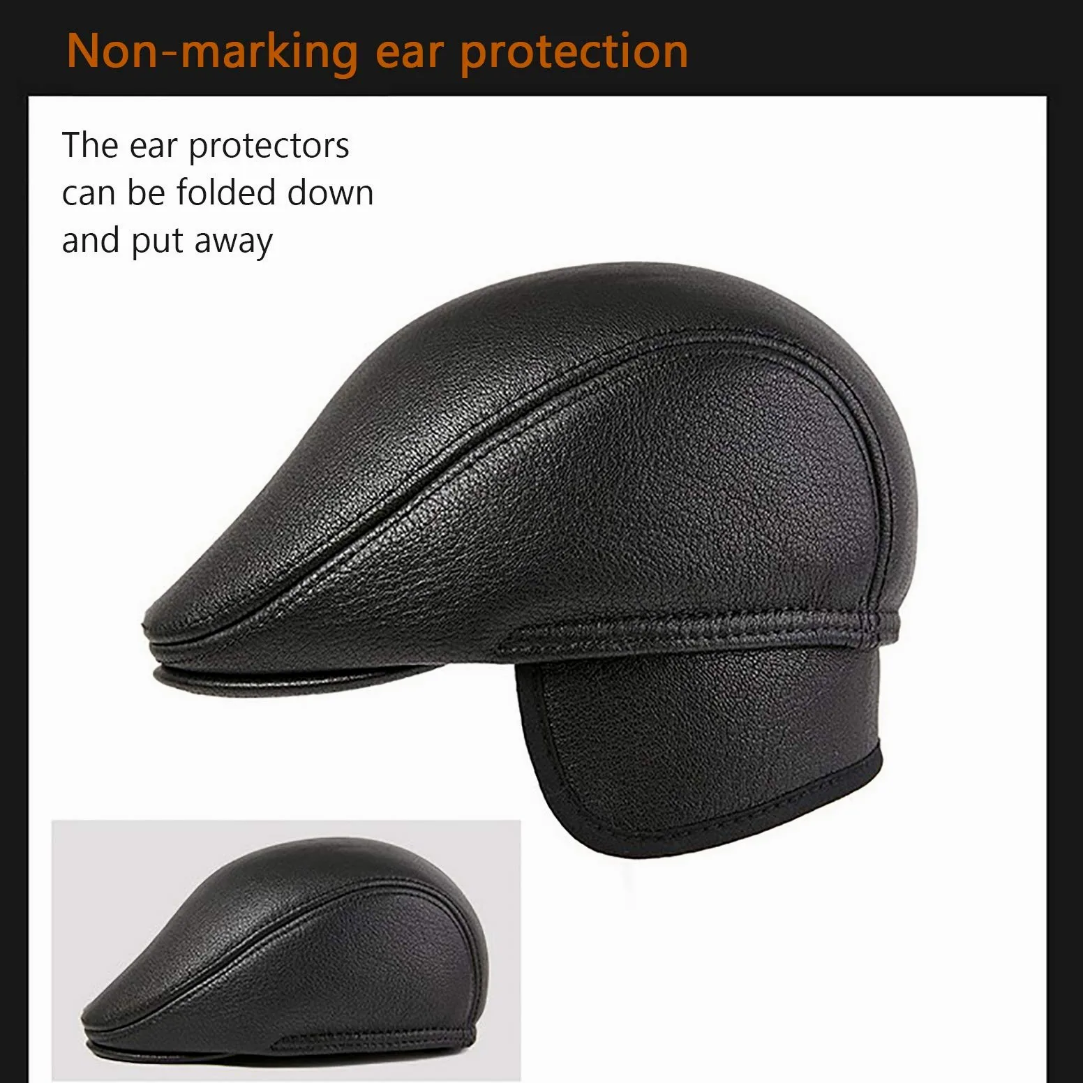 Czapki zimowe, męska skórzana czapka beret vintage czapka golfowa czapka płaska czapka gazeciarza jesień zima(Black-55-56cm)