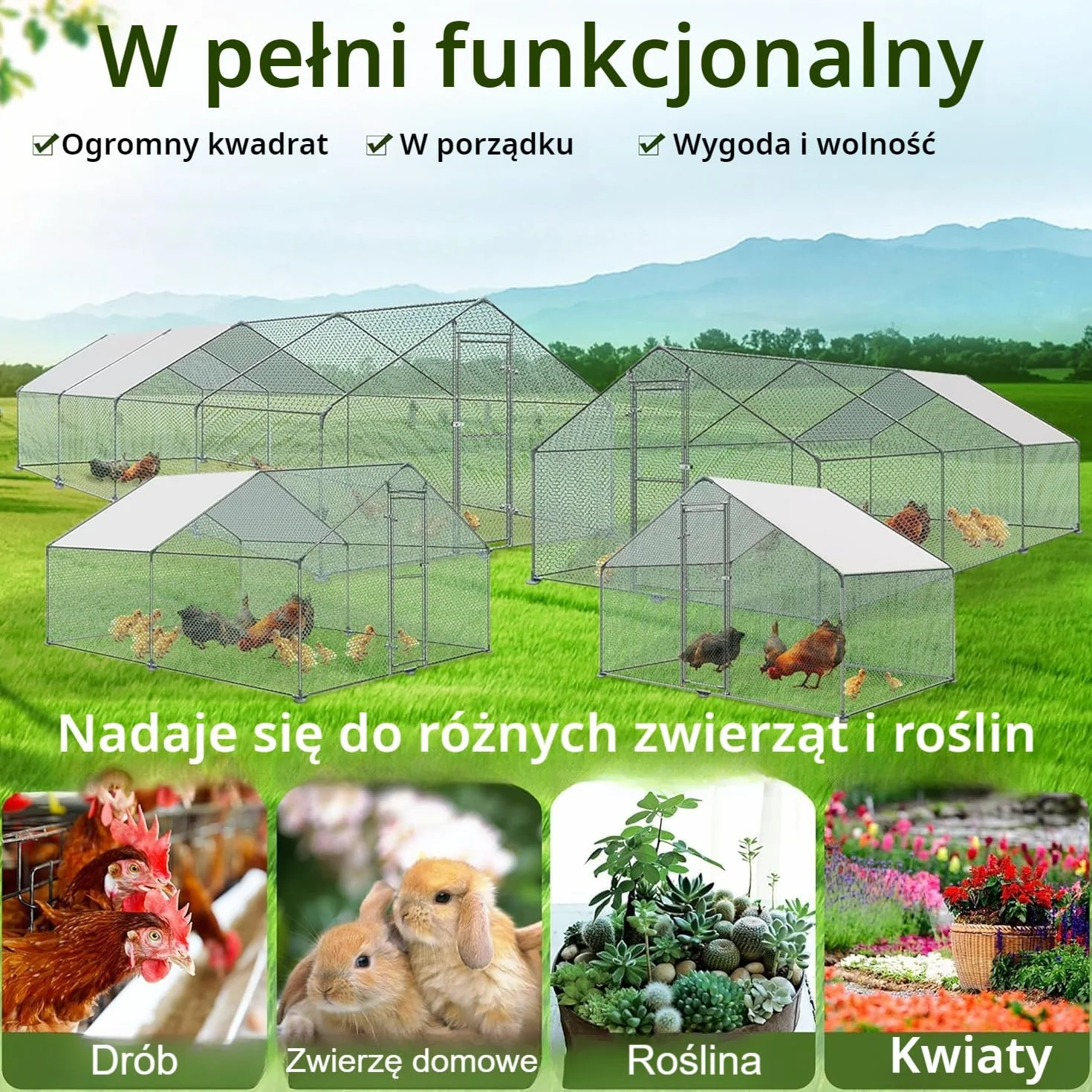 ACXIN Kurnik 3 x 4 x 2 m, wybieg dla kurników, drzwi z zamkiem, ocynkowana, stalowa rama, powlekany PE daszek do klatki dla kur, dla drobiu, małych zwierząt