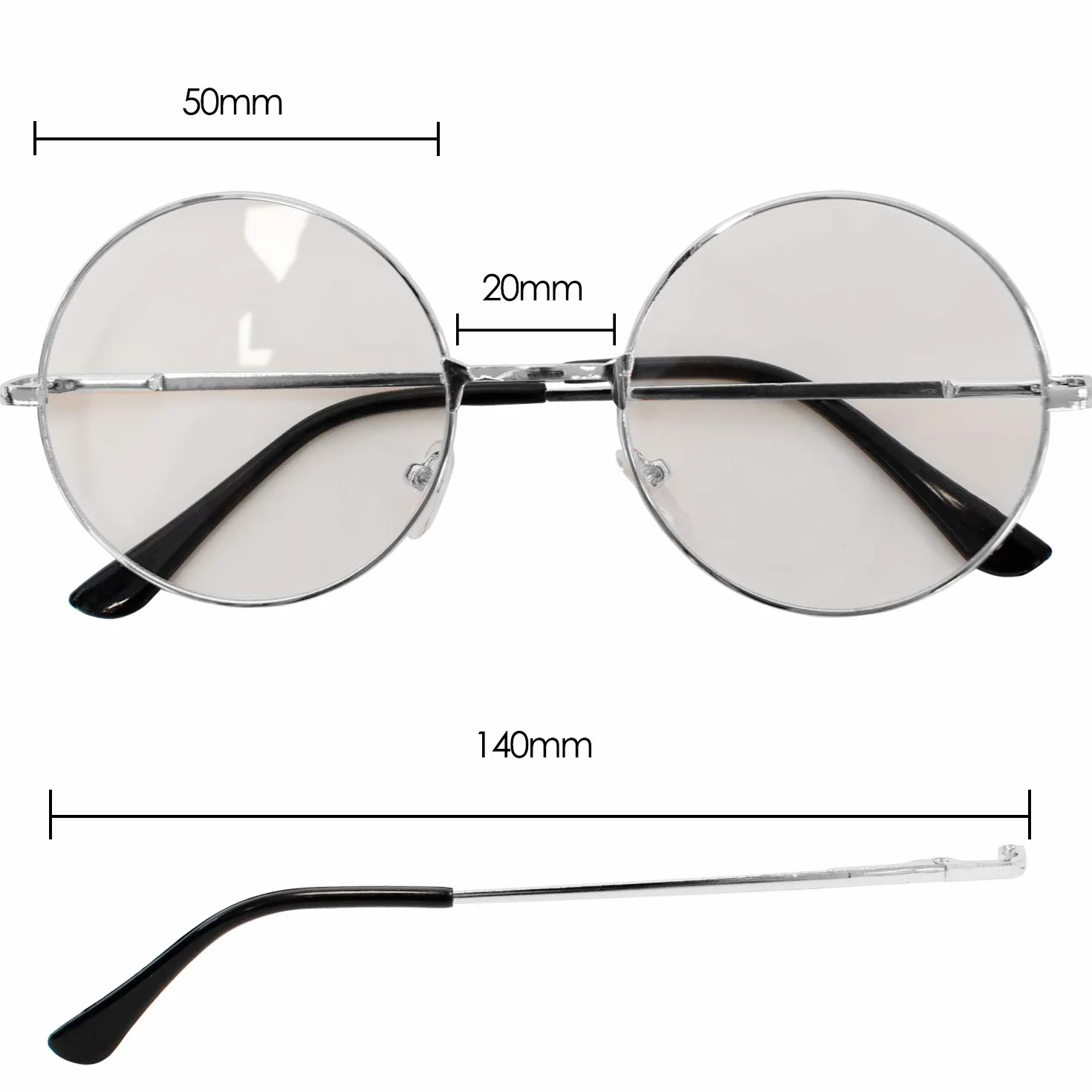 TRIXES Okulary z okrągłymi szkłami – Beatles retro styl lat sześćdziesiątych XX wieku szkło przezroczyste - okrągłe okulary jako uzupełnienie kostiumu Cosplay Retro Party Geek okulary akcesoria do