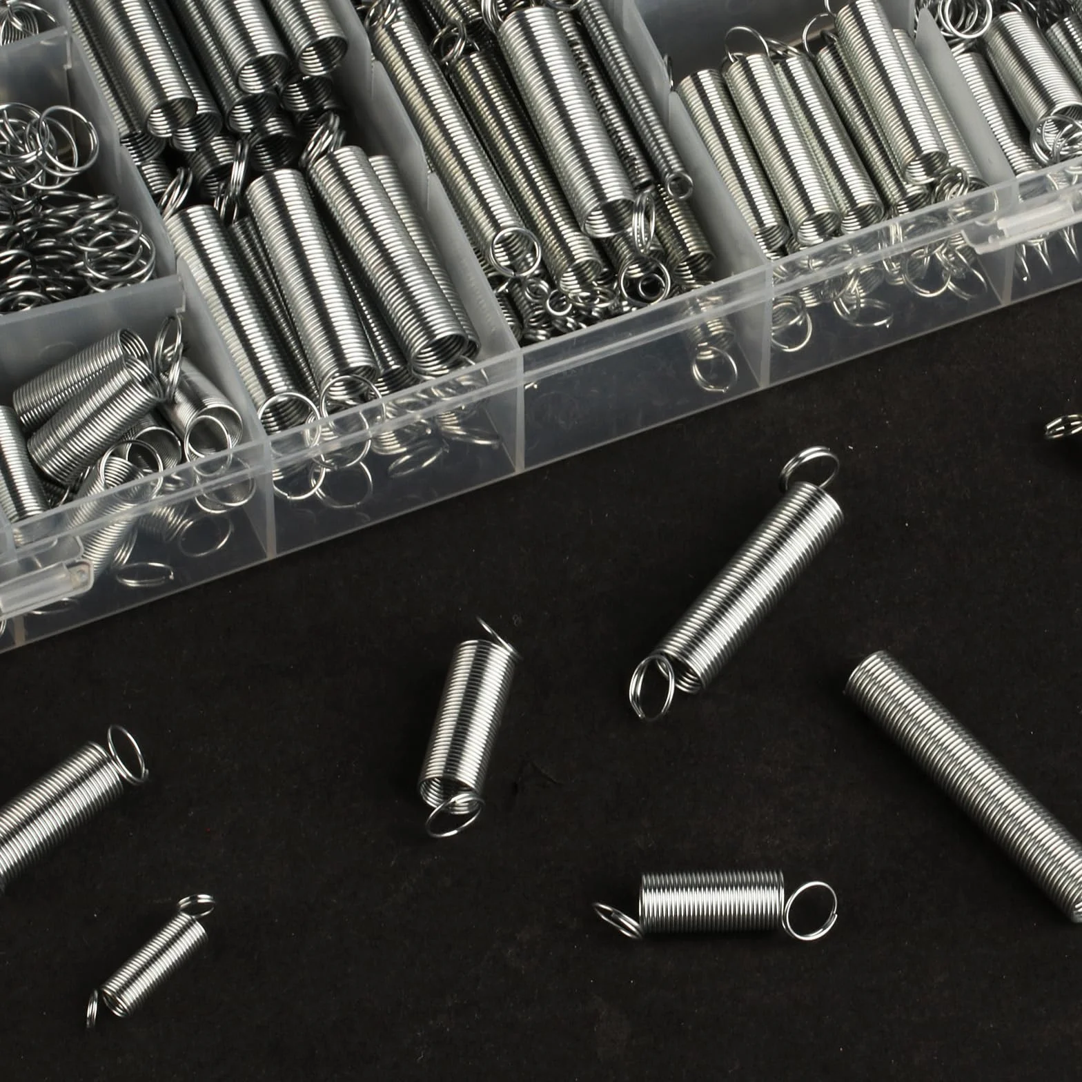 Zestaw 300 sztuk sprężyn naciągowych, ze stali nierdzewnej, sprężyn zaciskowych i sprężyn zaciskowych, sprężyn spiralnych, sprężyn metalowych, sprężyn zaciskowych do narzędzi, urządzeń samochodowych