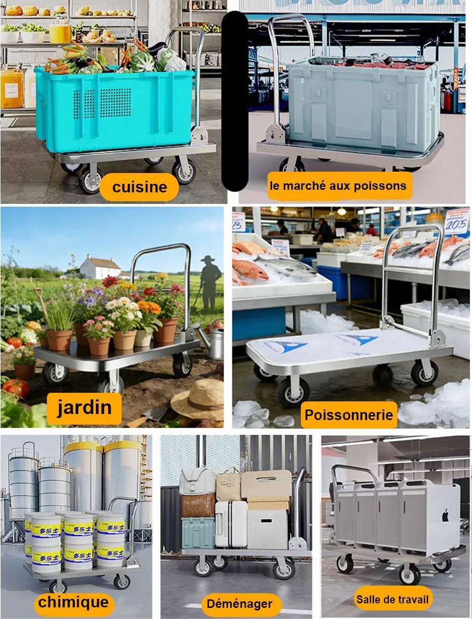 Wózek platformowy do dużych obciążeń, 500 kg, stal nierdzewna, wózek transportowy z kółkami obrotowymi 360° (15 cm), składany wózek ręczny, 90 x 60 cm, idealny do magazynu, warsztatu, gastronomii