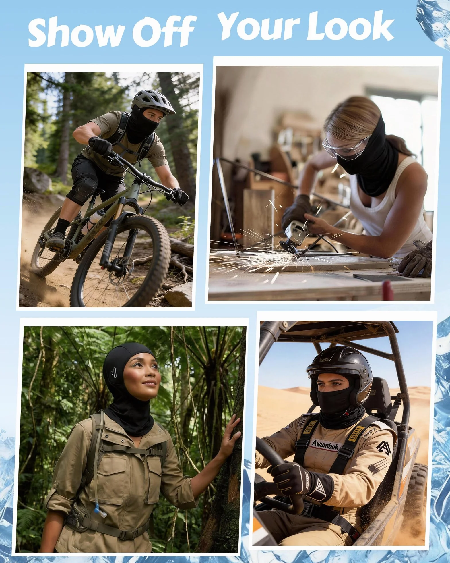 Awumbuk Kominiarka letnia z ochroną UV, jedwab lodowy, oddychająca, chłodząca, dla kobiet i mężczyzn, do jazdy na rowerze, motocyklu, biegania, sportów na świeżym powietrzu