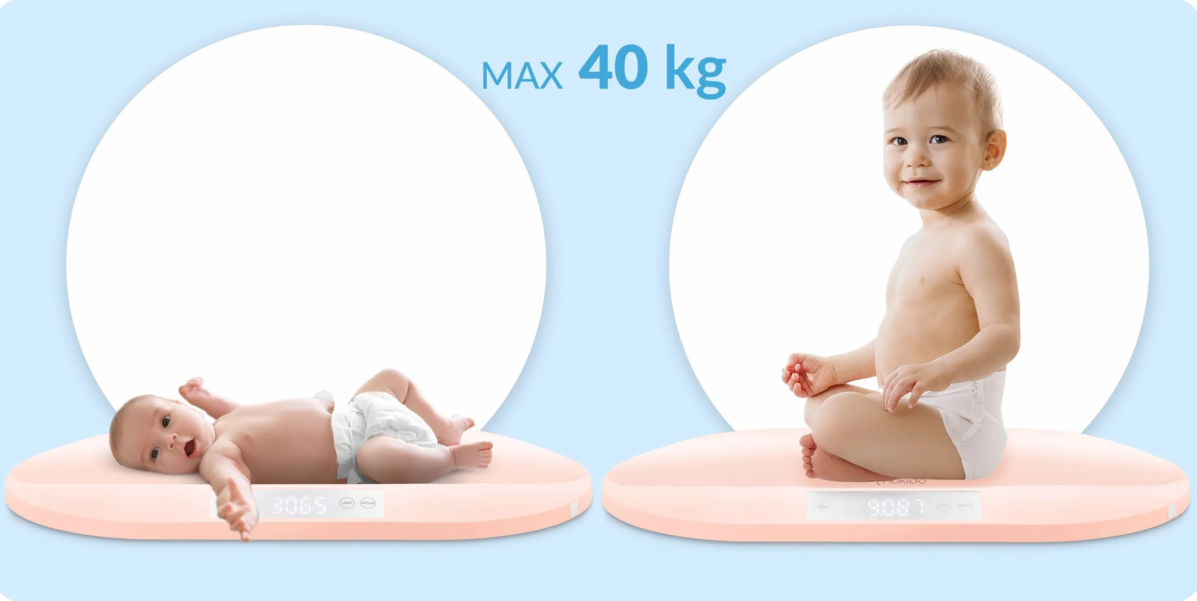 Nukido Waga dla niemowląt Miska do ważenia udźwig 40 kg dokładność 5 gramów funkcja tarowania różowa