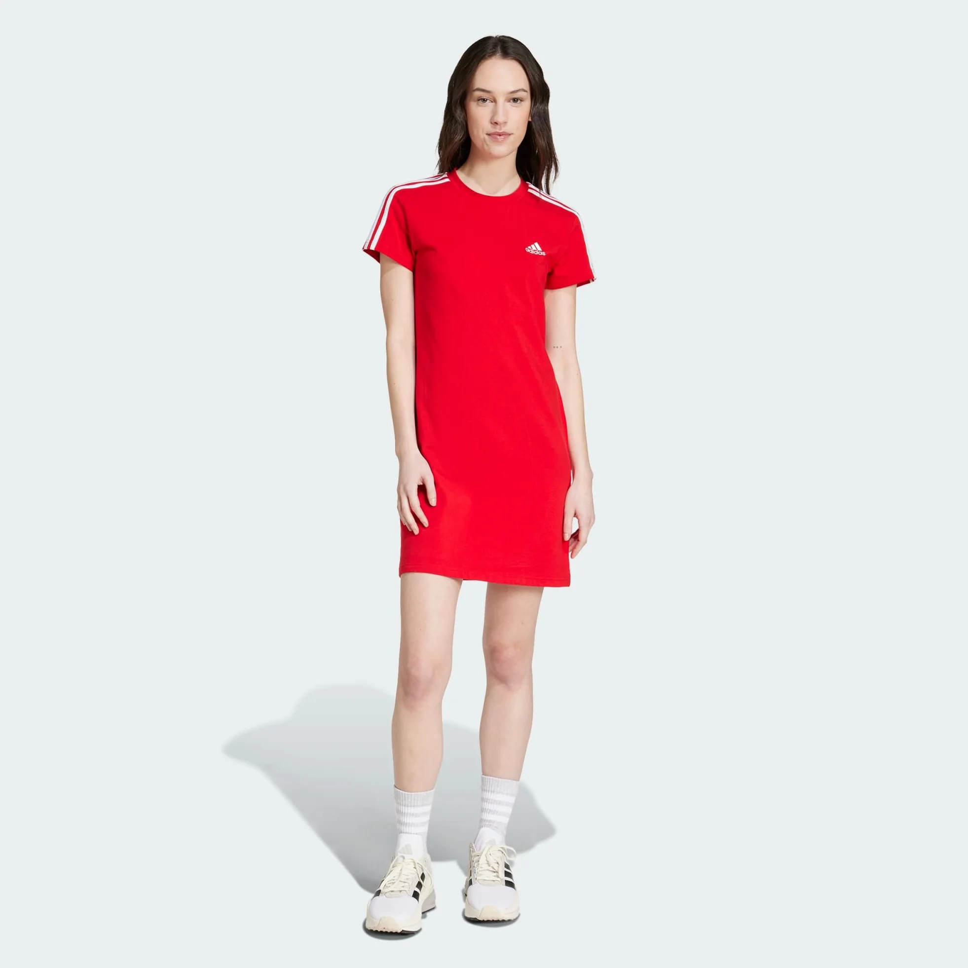 adidas Kobiety Essentials 3-Stripes Single Jersey Fitted Tee Dress, Better Scarlet S23, M