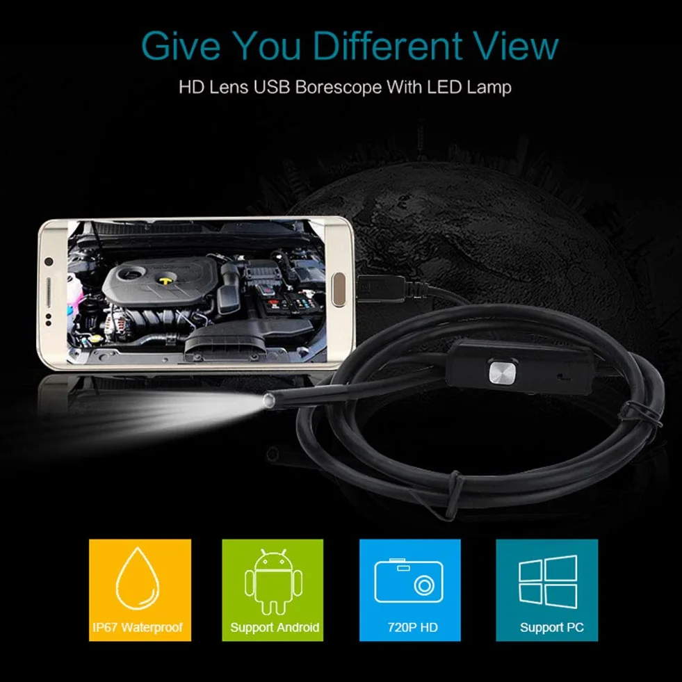Endoskop, obiektyw szerokokątny 7 mm 2 m wodoszczelny 6 LED android endoskop mini USB cable endoscope