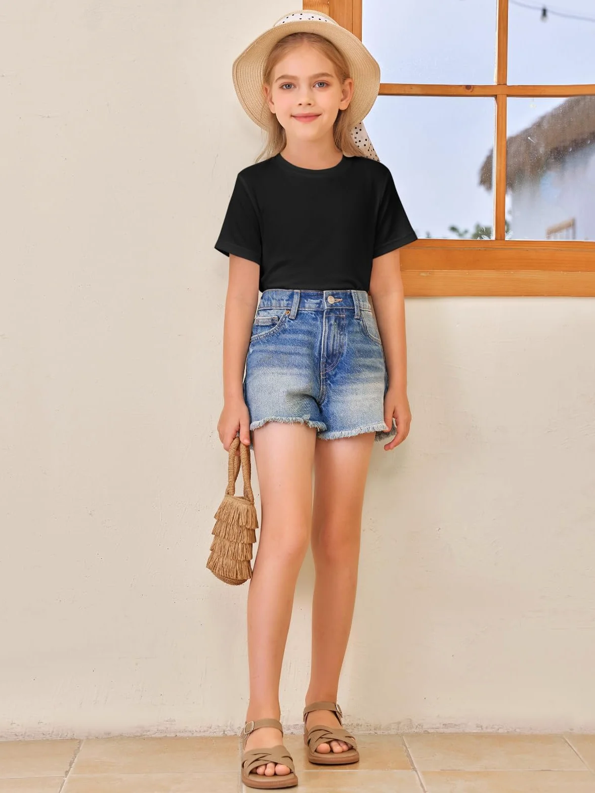 Haloumoning Dziewczęce t-shirty z krótkim rękawem dla dzieci, na lato, okrągły dekolt, do noszenia na co dzień, oversized