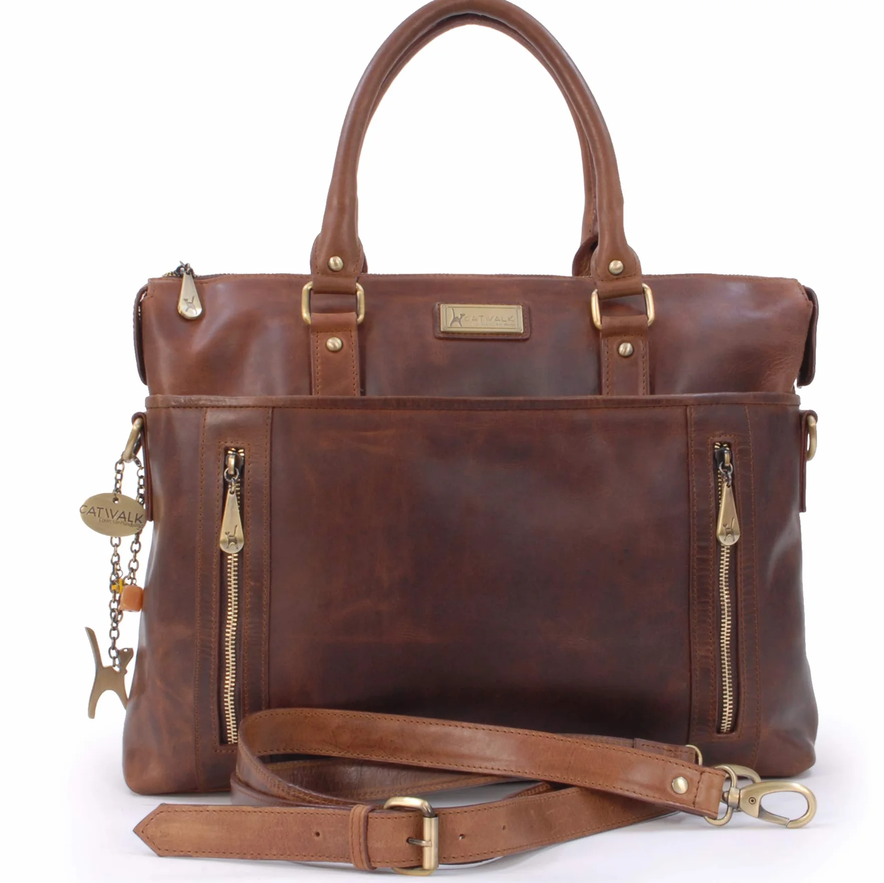 Catwalk Collection Handbags - Duża Damska Skórzana Torebka Typu Tote - Torba na Laptopa do Pracy - Aktówka z Paskiem na Ramię - Adele