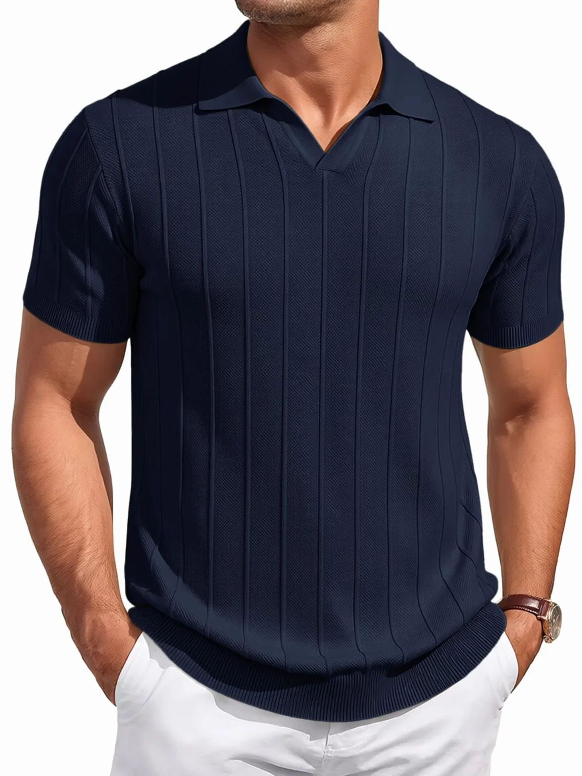 Runcati Męska koszulka polo z krótkim rękawem slim fit casualowa basic