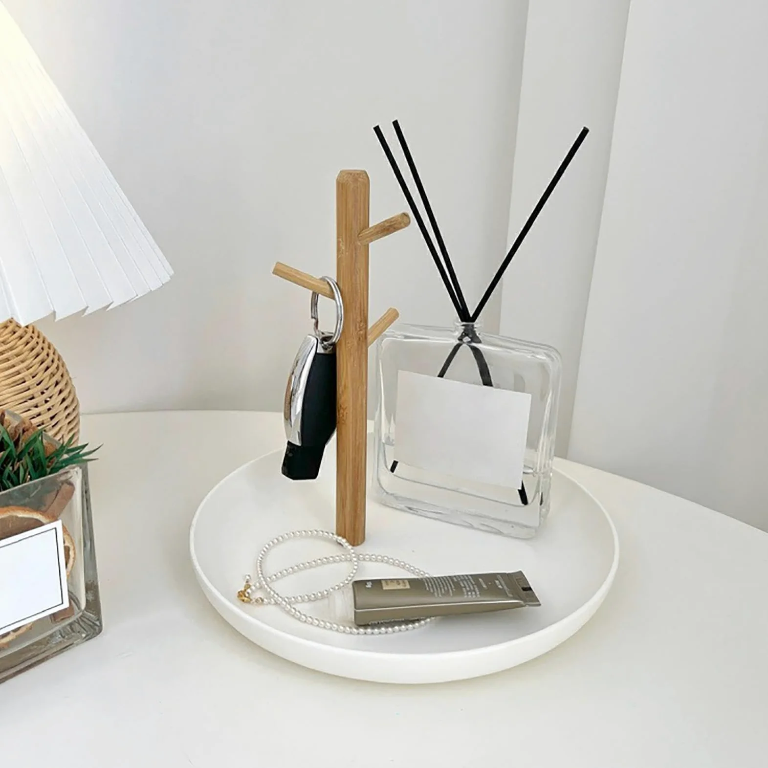 Générique Uchwyt na klucz, miska na klucze, walizka na stół, drewniany 3-poziomowy organizer bambusowy, pojemnik na perfumy, stojak na drewno, biżuteria, portfel, telefon, eleganckie rozwiązanie do