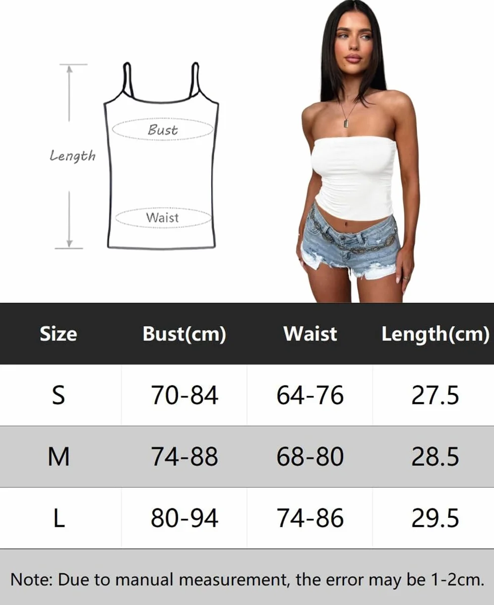 Tube Top Damski Seksowny Tank Top Slim Fit Crop Topy Letnie Krótkie Podkoszulki Bez ramiączek Podstawowy elastyczny Tank Top Bandeau Casual Shirt Bez Pleców Wychodzą Y2K Estetyczne Odzież