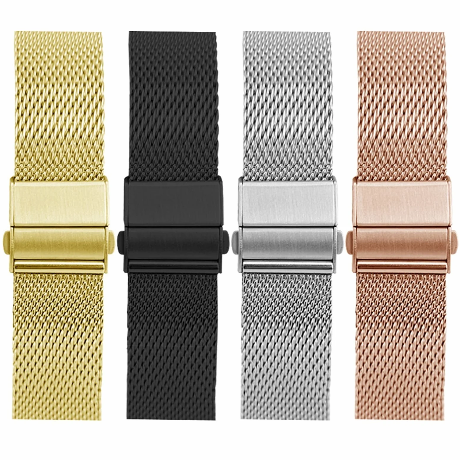 Pasek do zegarka Quick Release Mesh Pleciony metalowy pasek ze stali nierdzewnej dla mężczyzn i kobiet Regulowany 18 mm, 20 mm, 22 mm Bransoletka / 22 mm/Czarny