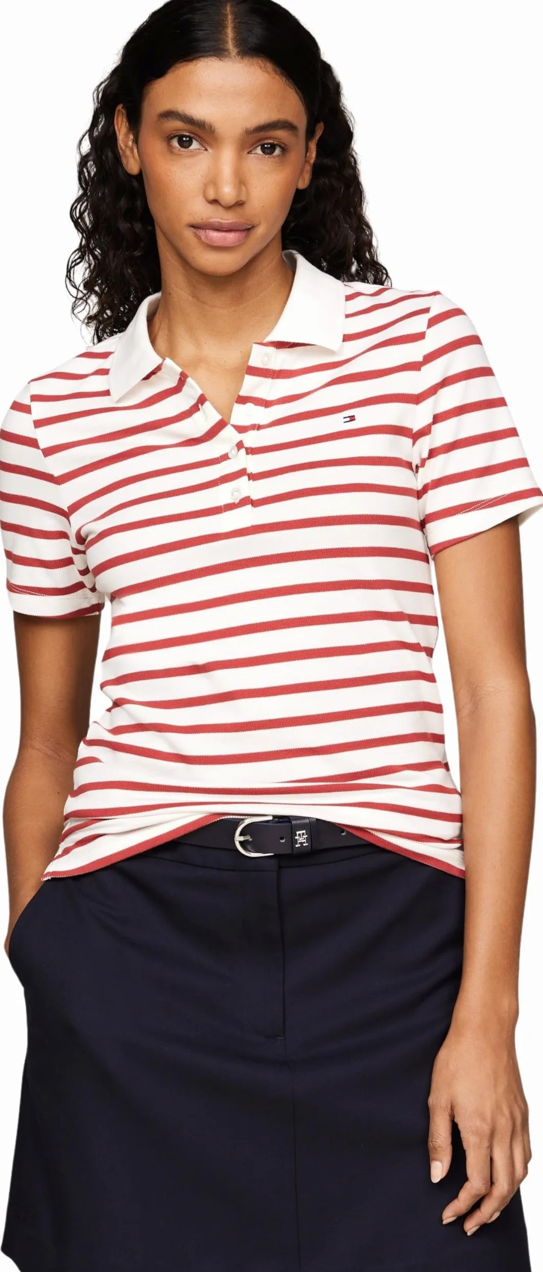 Tommy Hilfiger Polo damskie S/S, Breton Stp/Ecru/Terra Red, XS