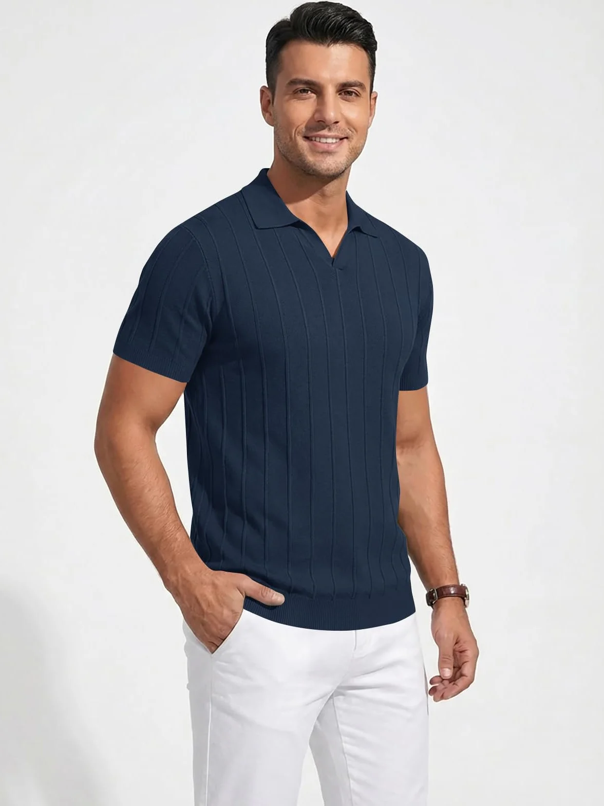 Runcati Męska koszulka polo z krótkim rękawem slim fit casualowa basic
