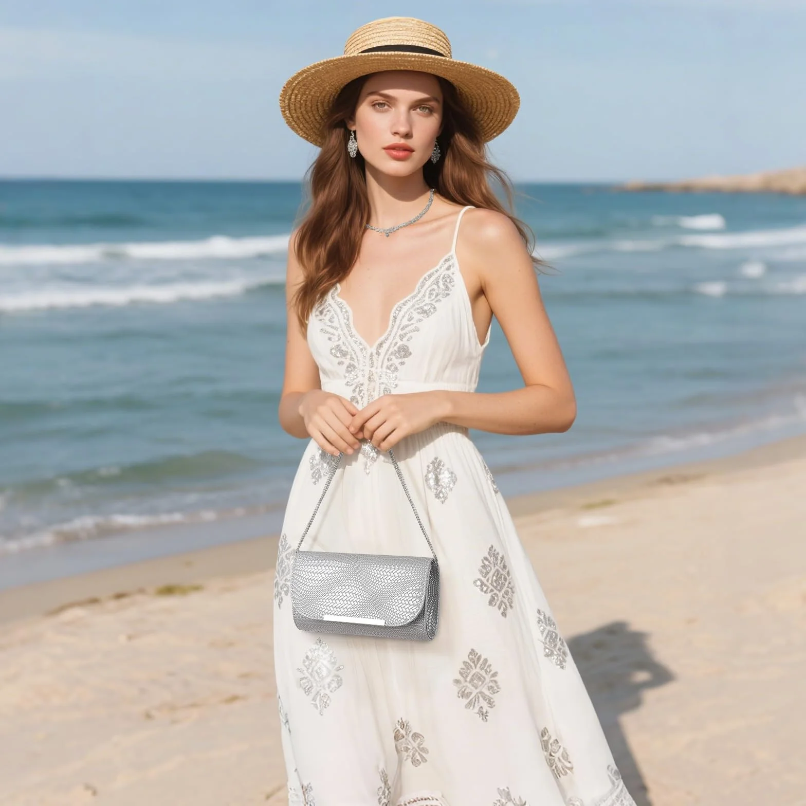 BAIGIO Clutch damska torebka wieczorowa ze skóry PU, elegancka torebka dla panny młodej, torebka na łańcuszek, na wesele, mała torba na ramię