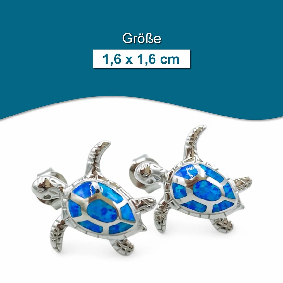 Turtles żółw ze srebra próby 925 z GPS Live Tracking + aplikacja – kolczyki damskie na chrzciny, dla dziewcząt, kobiet, prezent, 2,5 x 2,5 cm, srebro wysokiej próby 925, opal