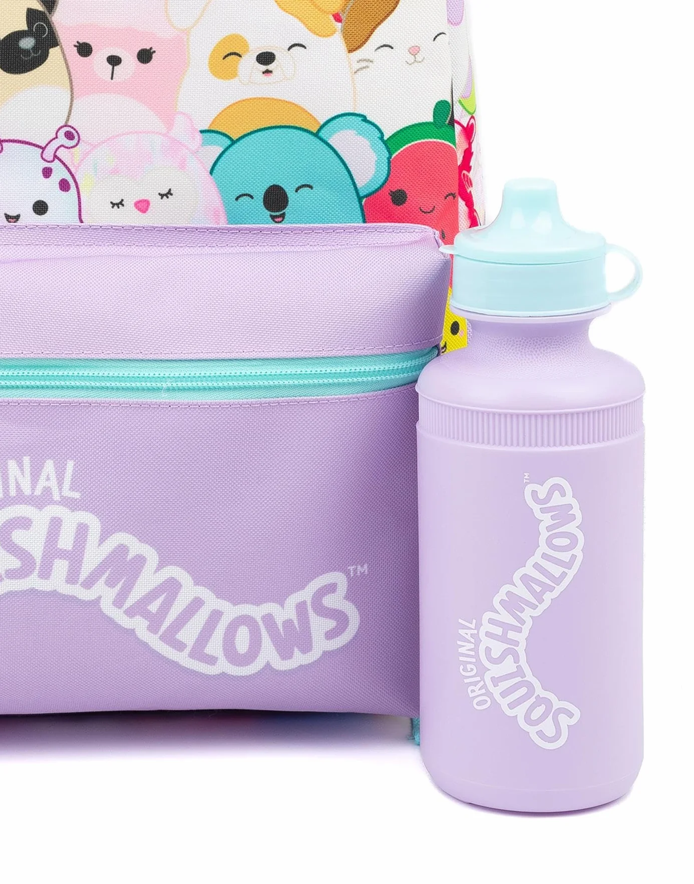 Squishmallows Girls Backpack Zestaw 4 elementowy plecak torba lunch butelka woda piórnik Fioletowy