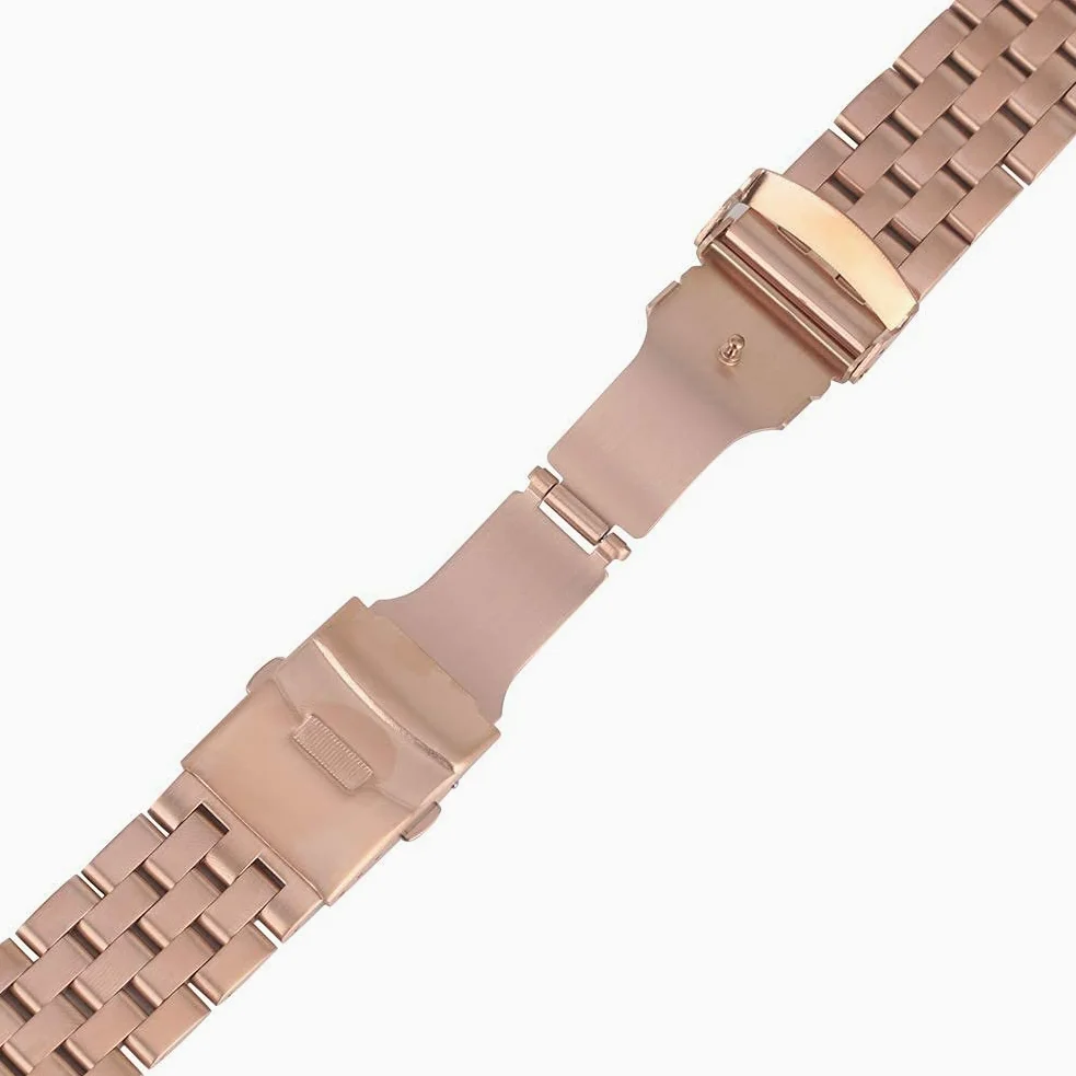 Pasek do zegarka, w całości ze stali nierdzewnej 20 mm 22 mm Bransoletka z srebrną bransoletą do zegarków Bransoletka składana, wymiana bransoletki (kolor paska: bransoletka Rose Goud, szerokość pasma