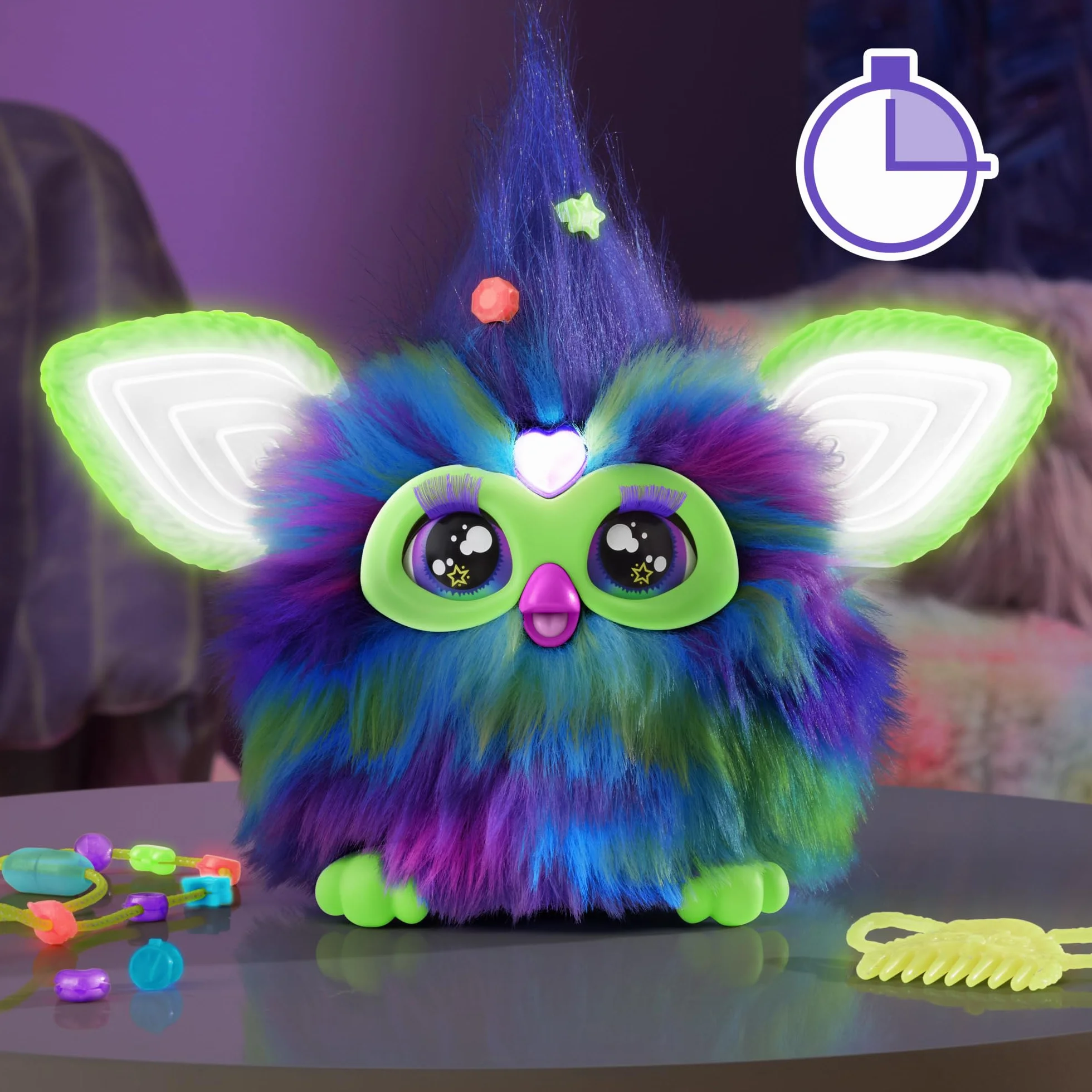 Hasbro Furby Galaxy Elektroniczna pluszowa zabawka dla dzieci i dziewczynek od 6 lat, pluszowa zabawka ze światłami, dźwiękiem i 5 trybami głosowymi, wielokolorowa zabawka świąteczna kolekcjonerska