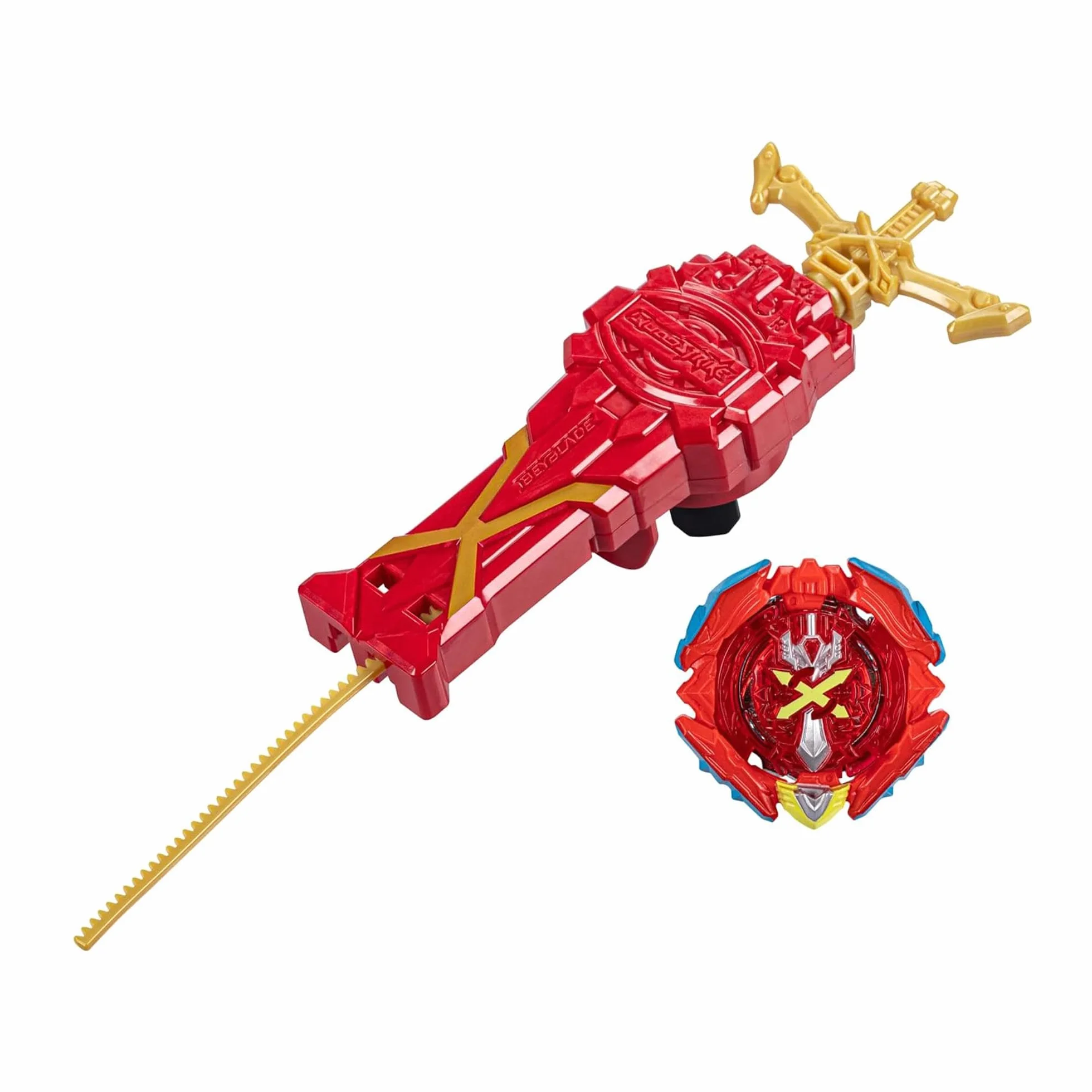 Zestaw z wyrzutnią Beyblade Burst QuadStrike Xcalius Power Speed, zestaw do gry bitewnej z wyrzutnią Xcalius i zabawkowym bączkiem