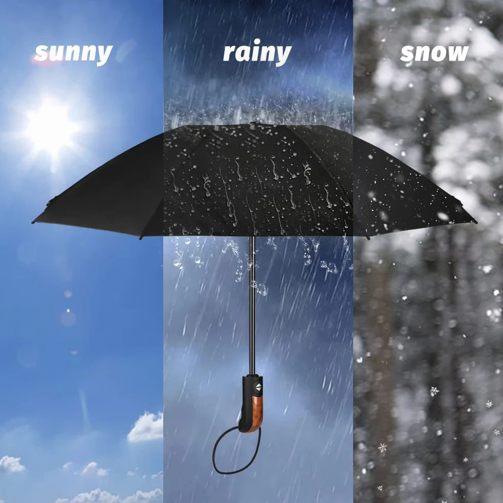 ECHOICE Parasol kieszonkowy automatyczny XL, wiatroszczelny do 140 km/h, 10 żeber stal nierdzewna, powłoka teflonowa, czarny