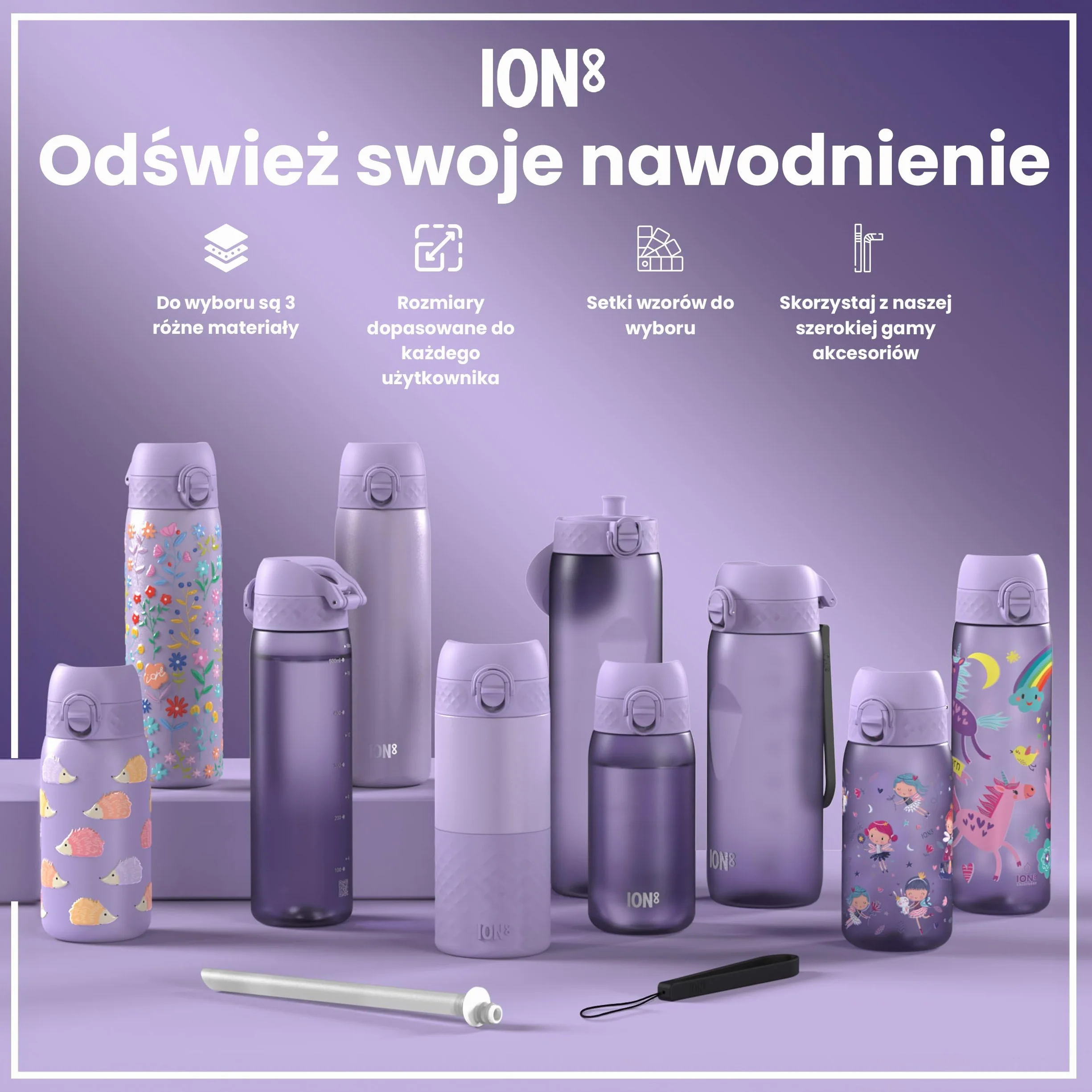 ION8 Butelka dla Dzieci, 350 ml/12 oz, Szczelna, Łatwa do Otwarcia, Bezpieczny Zamek, Można Myć w Zmywarce, Bez BPA, Uchwyt do Przenoszenia, Łatwa do Czyszczenia, Bezwonny, Jeże