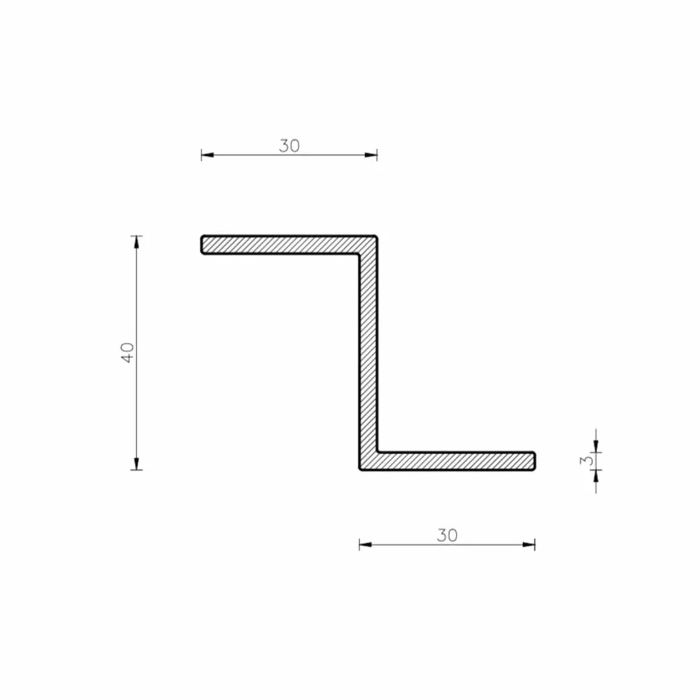 Profil Z z aluminium Z drążek aluminiowy profil aluminiowy PA38 długość 200 cm (40 mm x 30 mm x 3 mm)