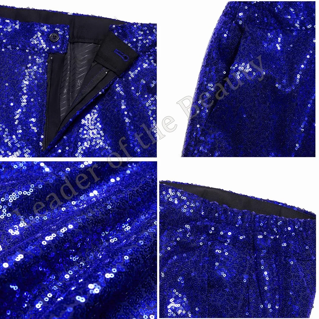 Kobiety Czarne Cekiny Garnitury Zestaw Cekiny Marynarka Błyszczący Brokat Wedding Party Wear Garnitury Spodnie Zestaw
