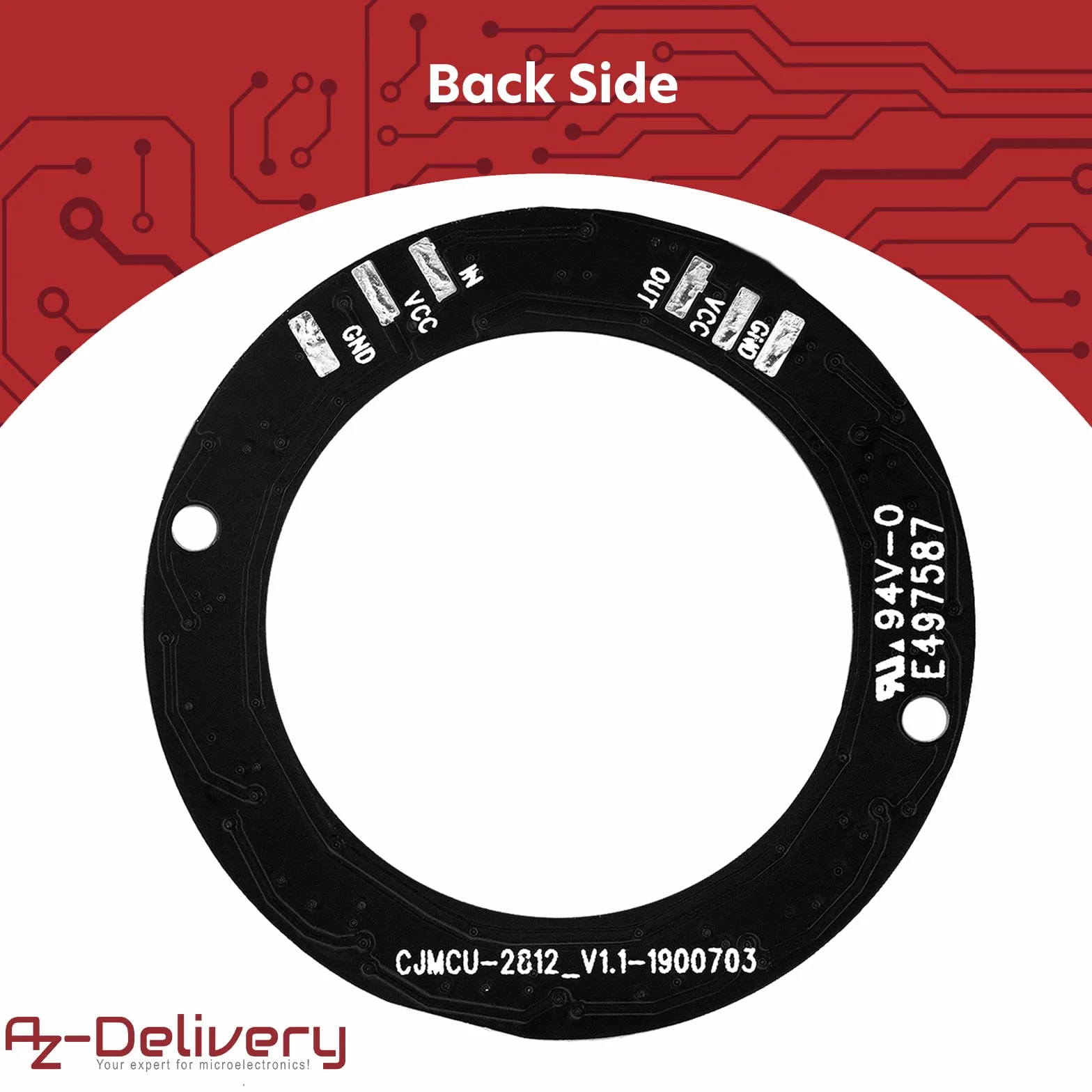 AZDelivery 5V RGB LED Ring Compatible with WS2812B 12-Bit 37mm kompatybilny z Arduino w tym E-Book!