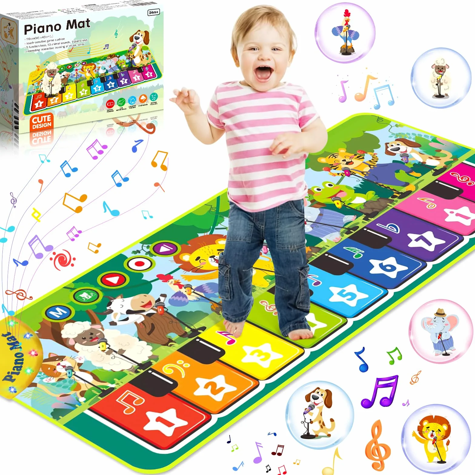 Pianino dla niemowląt, mata do tańca z 10 zwierzętami, mata muzyczna dla niemowląt, mata do fortepianu dla dzieci, mata do zabawy muzyka prezenty świąteczne i urodzinowe idealne dla chłopców i