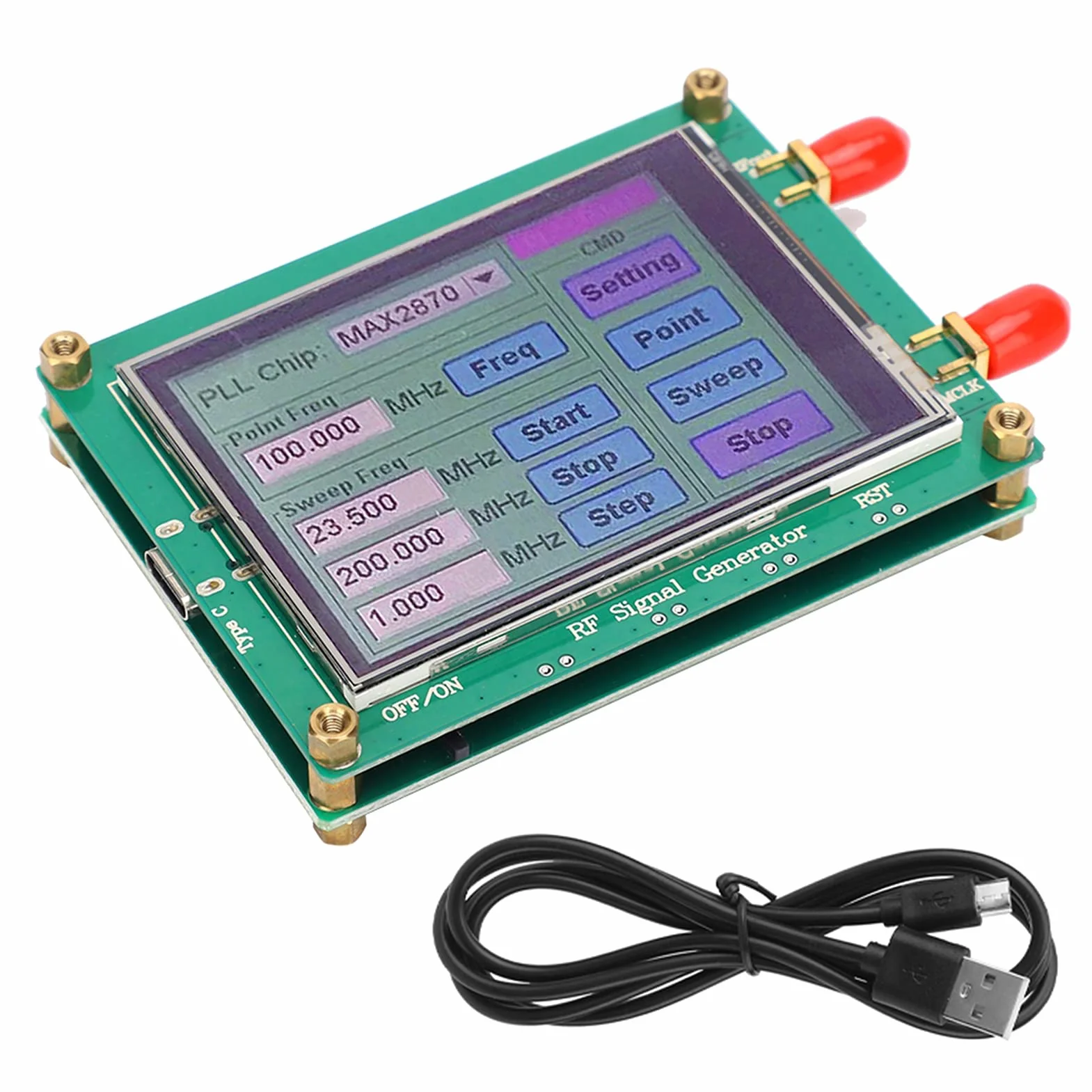 Dioche MAX2870 Moduł źródła sygnału RF, wysoka stabilność, niska częstotliwość szumów 23,5 MHz - 6000 MHz, sterowanie ekranem dotykowym, podwójny tryb pracy, temperatura -40°C do