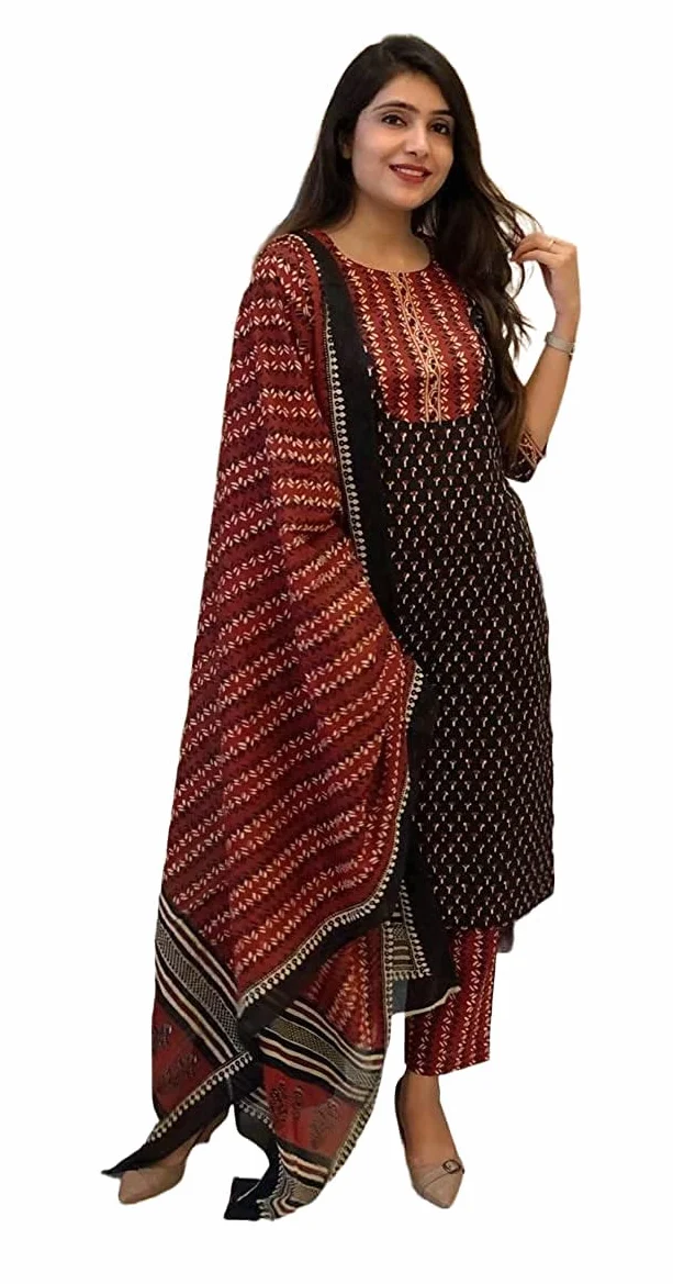 KLOSIA Damski zestaw kurta i spodnie z nadrukiem Dupatta