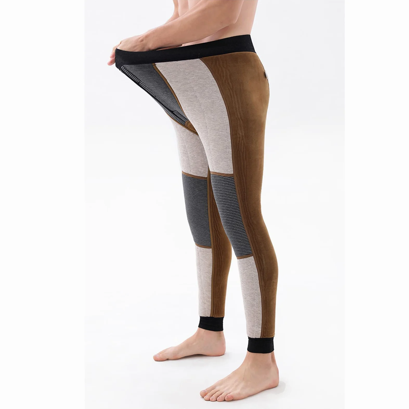 Męskie termiczne polarowe spodnie zimowe z wysokim stanem - ciężkie ciepłe legginsy z podszewką z kalesony na zimną pogodę, wygodne joggery z warstwą bazową, szare, 4XL