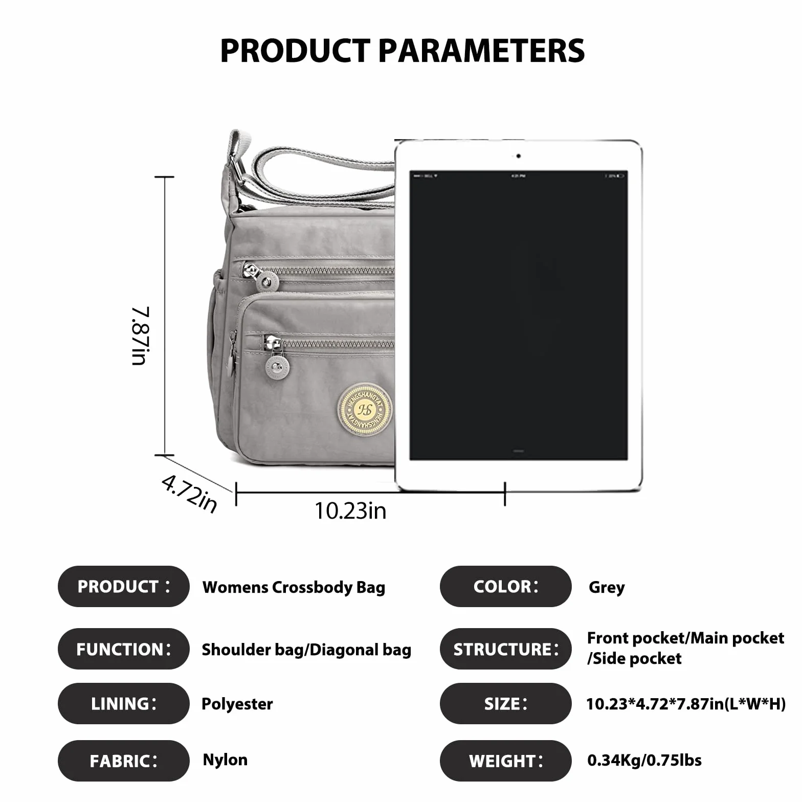 Damskie torebki wielokieszeniowe na co dzień torebki crossbody wodoodporne torby na ramię sakiewka panieńskie torebki crossbody boczne, Szary, Rozmiar Uniwersalny