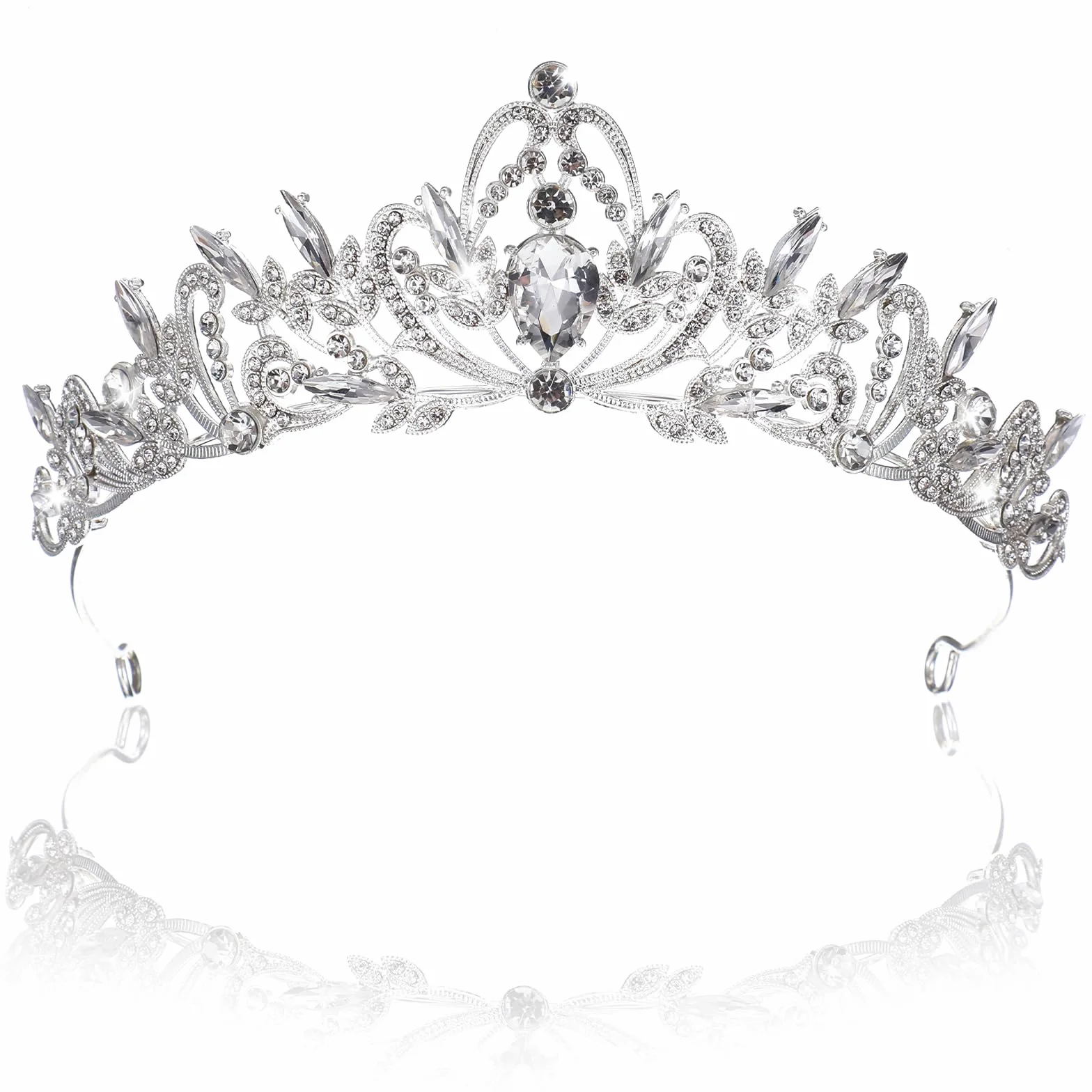 Diadem ślubny, srebrna kryształowa korona ze strasu z 2 spinkami do włosów, diadem dla panny młodej, dla dziewcząt, na bal absolwentów, uroczystość, urodziny, wesele, imprezę
