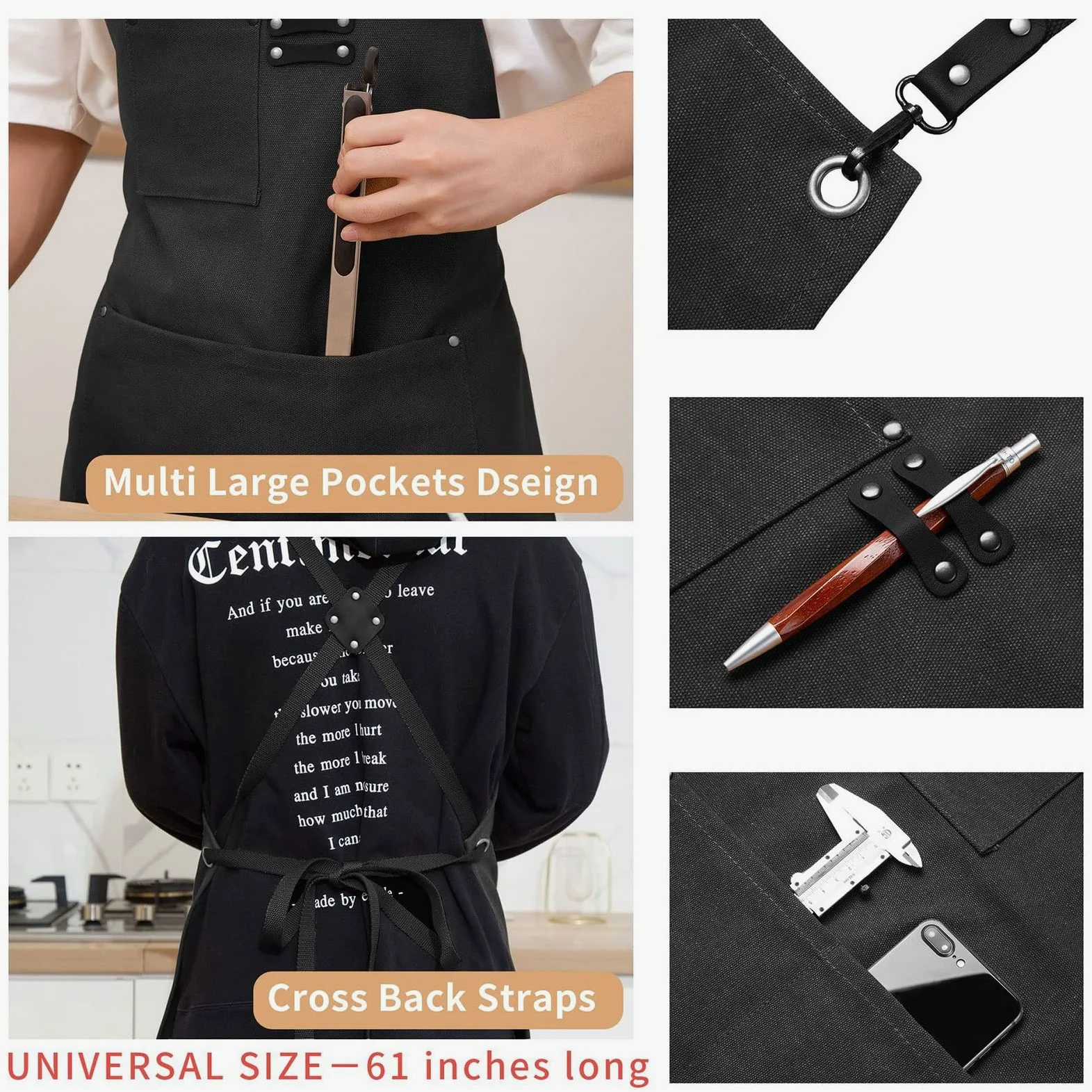 Fartuch szefa kuchni ， Fartuch Denim Bib Fartuch warsztatowy, fartuch narzędziowy, wytrzymały fartuch roboczy z woskowanego płótna, wielofunkcyjne fartuchy narzędziowe