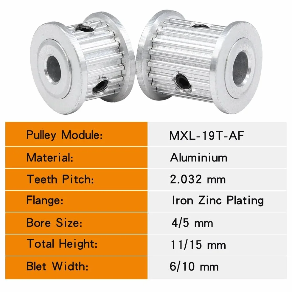 2 sztuk MXL-19T AF kształt koła pasowe rozrządu, otwór 4/5mm koło pasowe do szerokości 6/10mm MXL pasek rozrządu (Size : 5 mm, Color : Width7 mm)