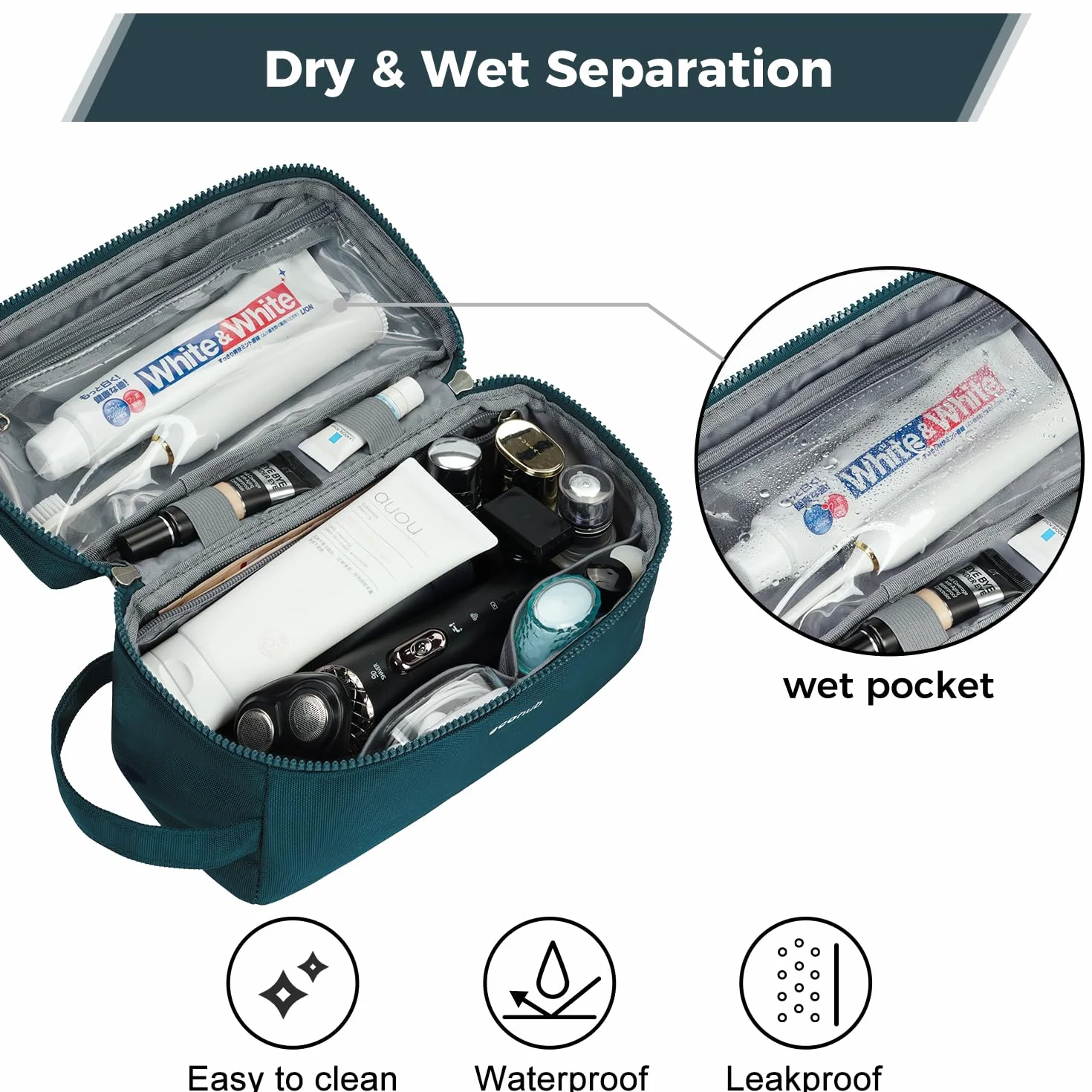 Ecohub Wodoodporna Podróżna Kosmetyczka Męska Duża Pojemność Torba Do Golenia Separacja Mokro Sucho Wash Bag Zielony