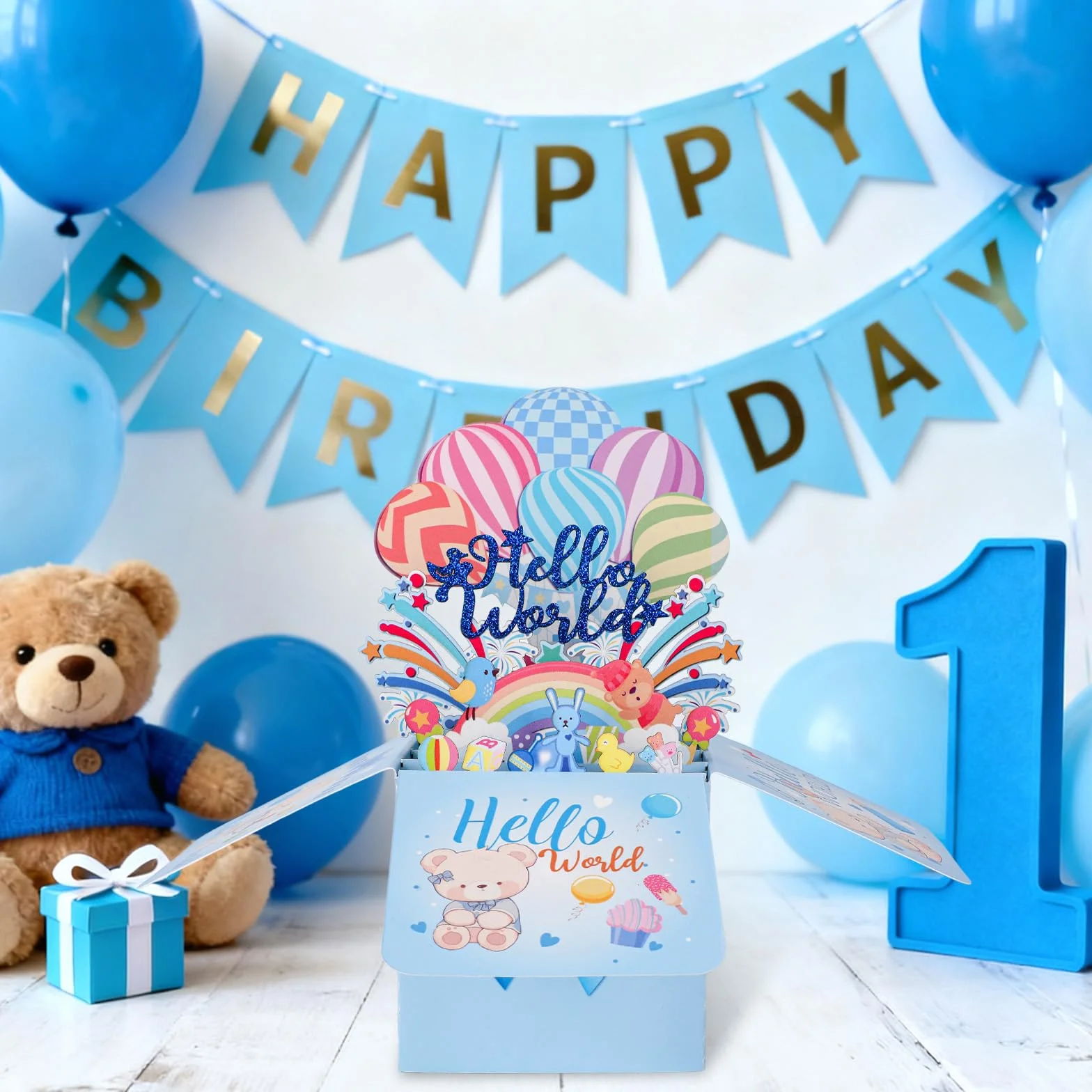 Karta z Okazji Narodzin Dziecka Hello World 3D Pop Up, Kartka z Gratulacjami Hello Baby Kopertą i Wiadomością dla Noworodka Dziewczynki Lub Chłopca