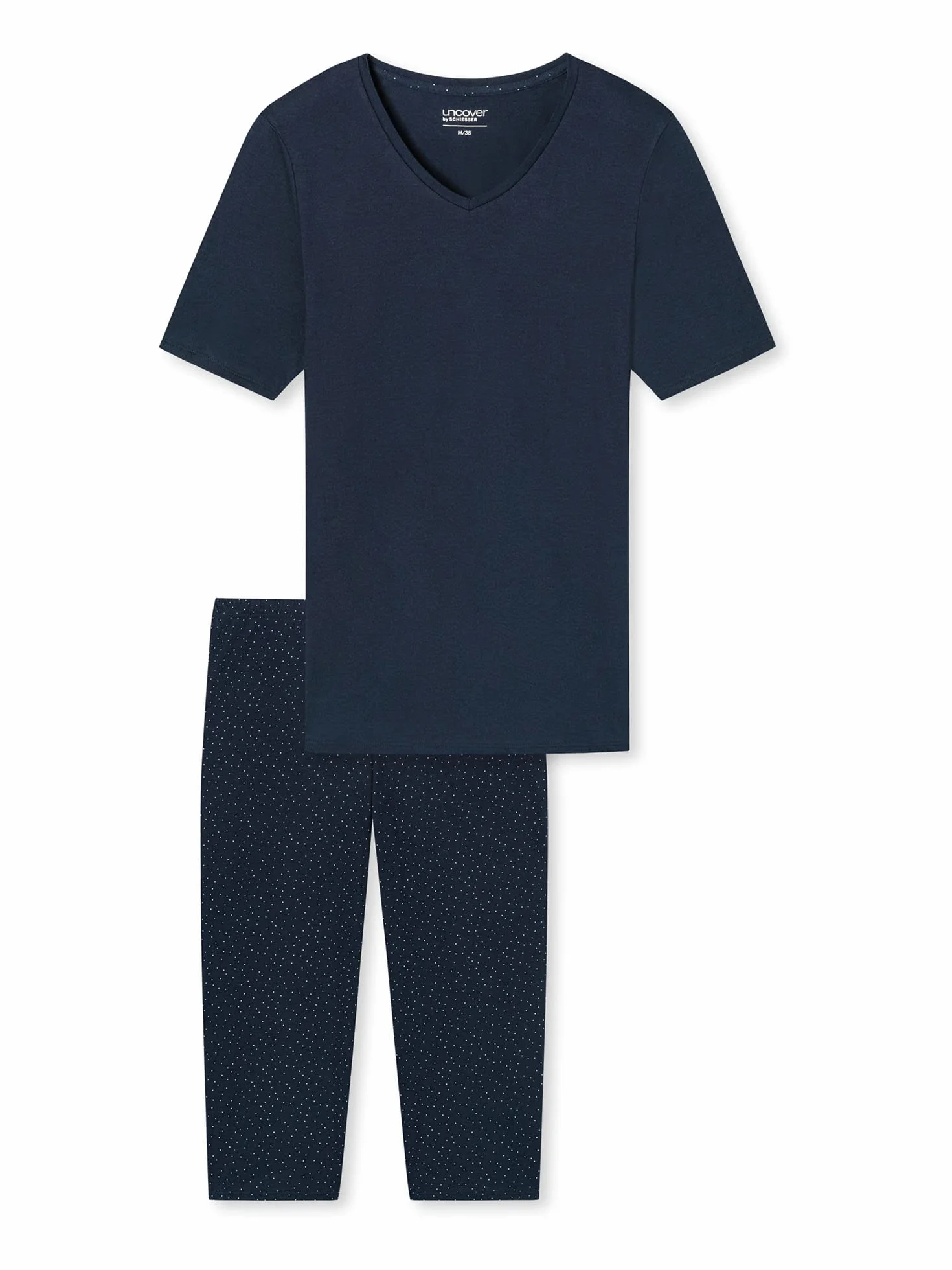 Uncover by Schiesser Damen Schlafanzug Set Shirt kurzarm mit 3/4 langer Schlafhose - Nachtwäsche