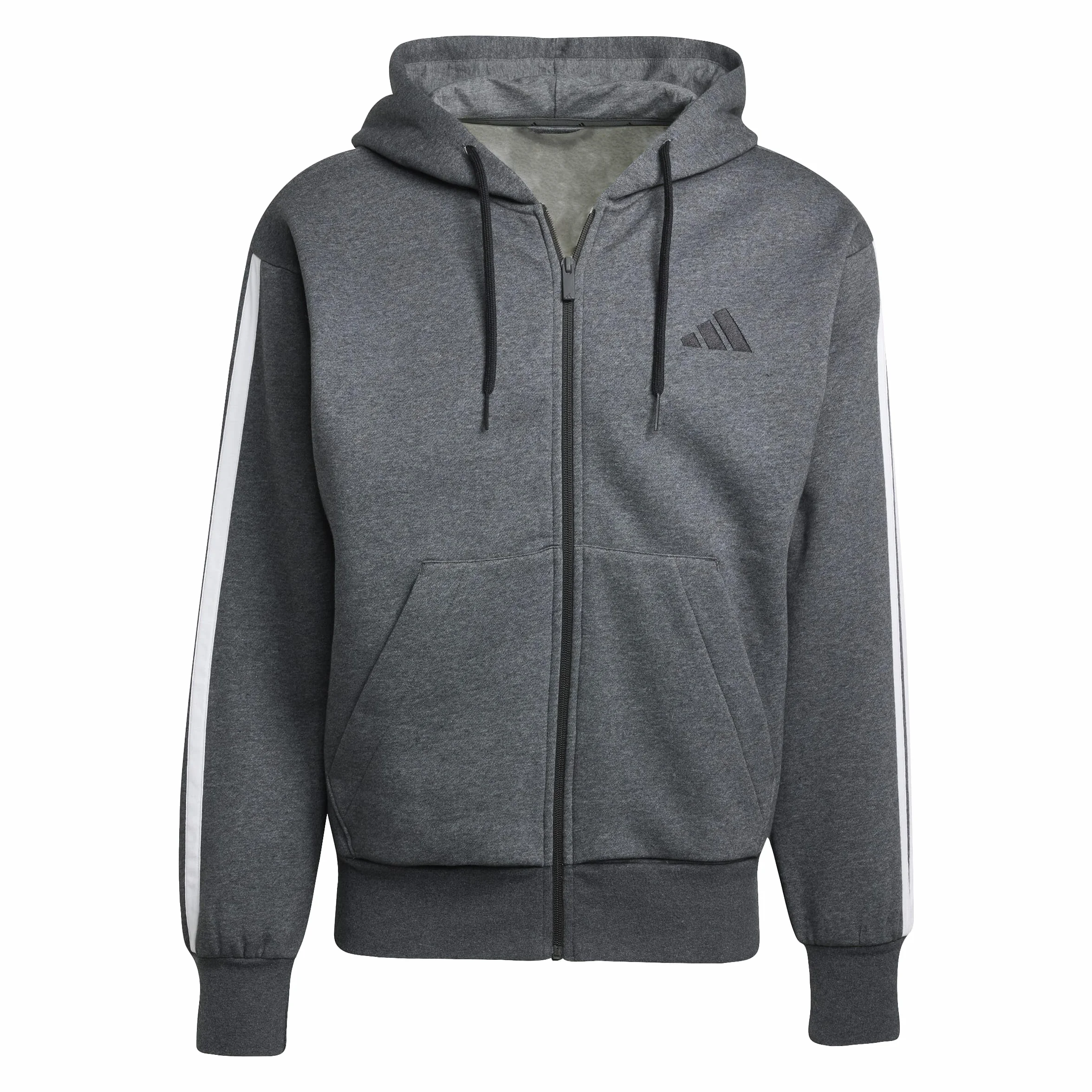 adidas Mezczyzni Essential Three Stripes Fleece Zipper Hoodie Sweatshirt, dark grey heather/black, S