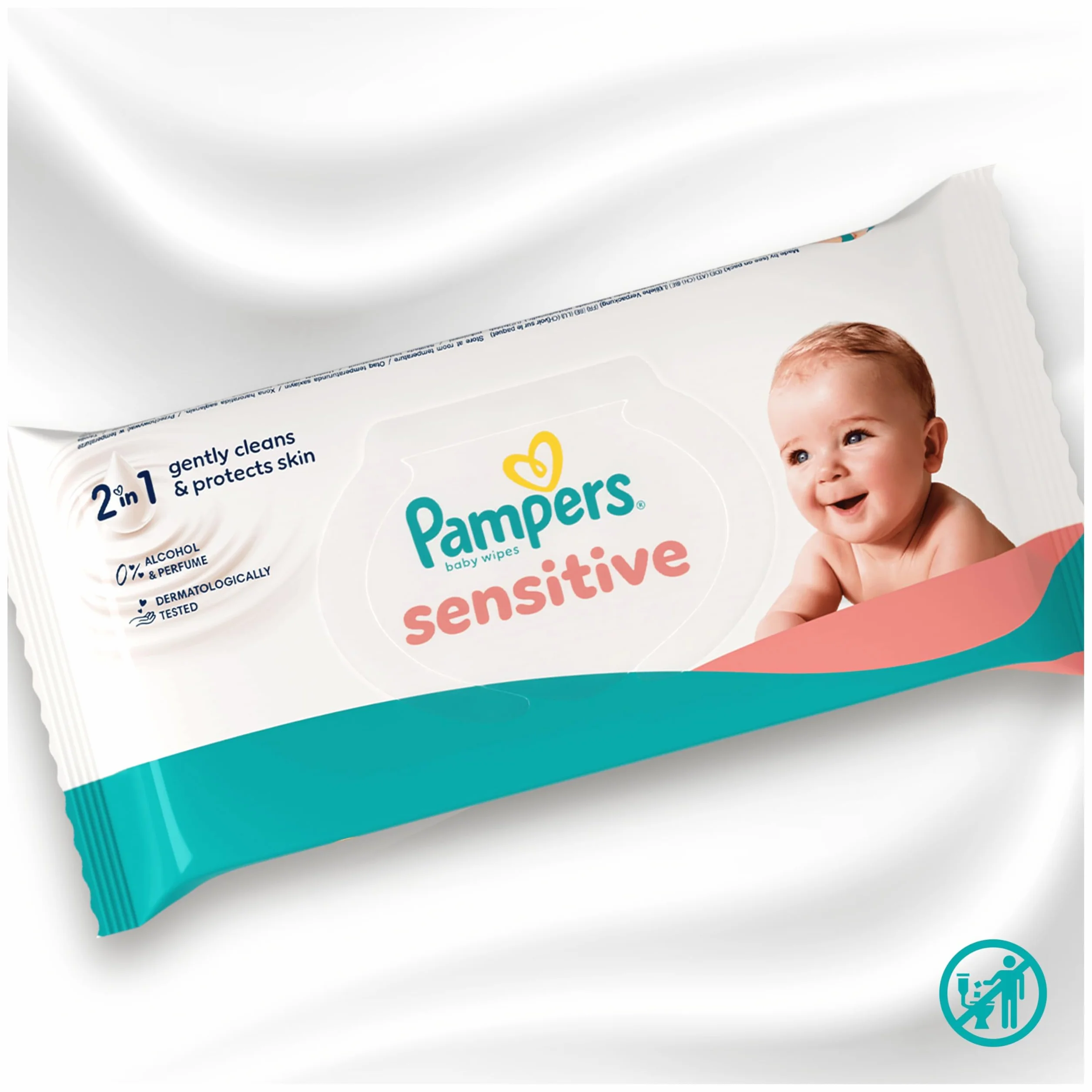 Pampers Sensitive Chusteczki nawilżane dla dzieci, 6 opakowania po 80 chusteczek = 480 chusteczek, bezzapachowe, do delikatnego oczyszczania